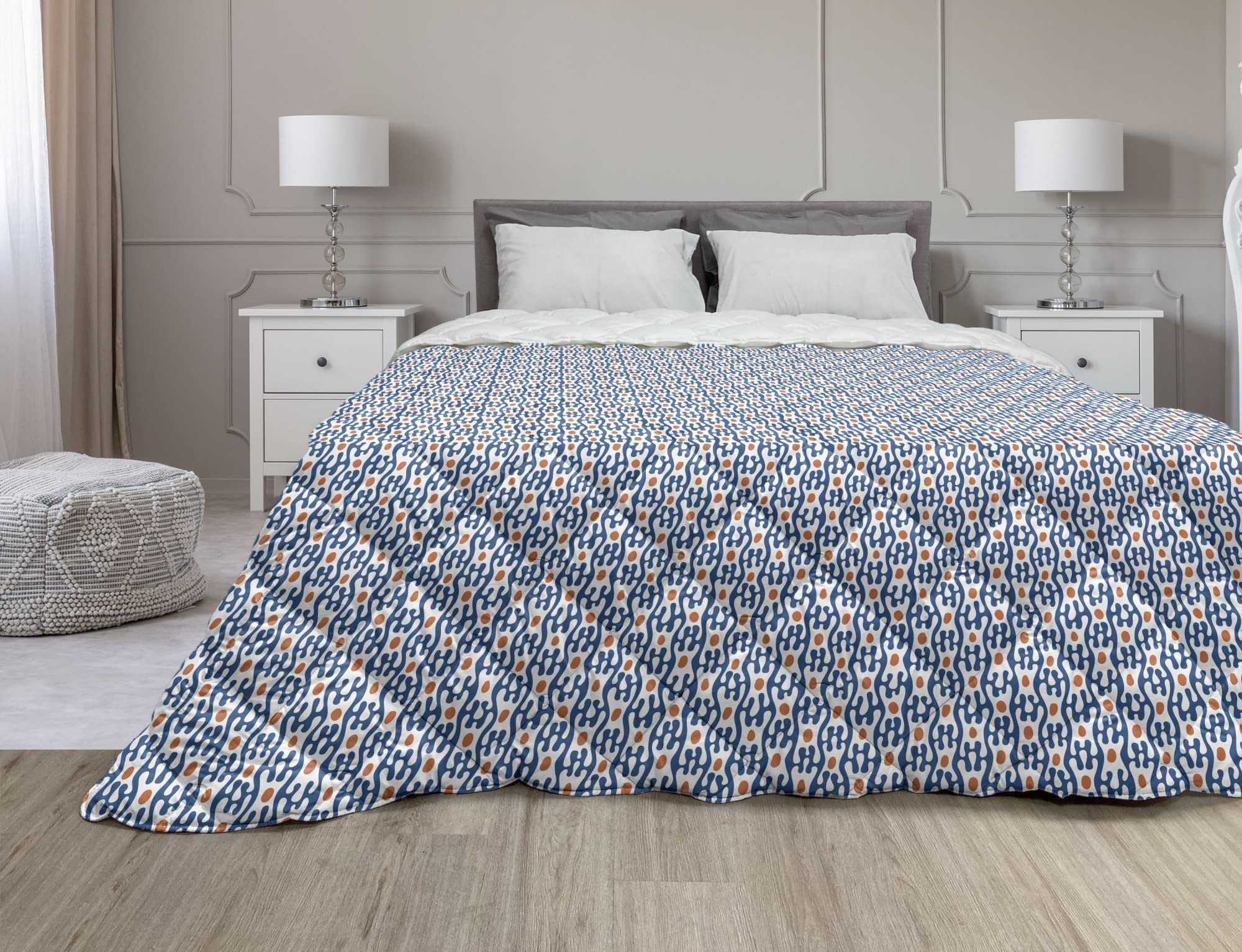 Ambesonne Ethnic Down Alternative Comforter - Colorful Abstract Organic Shapes Design, All-Season Microfiber Quilt for Twin Bed, Vermilion Sky Blue & White | Perfect for Bohemian Bedroom Decor & Guest Room Styling
