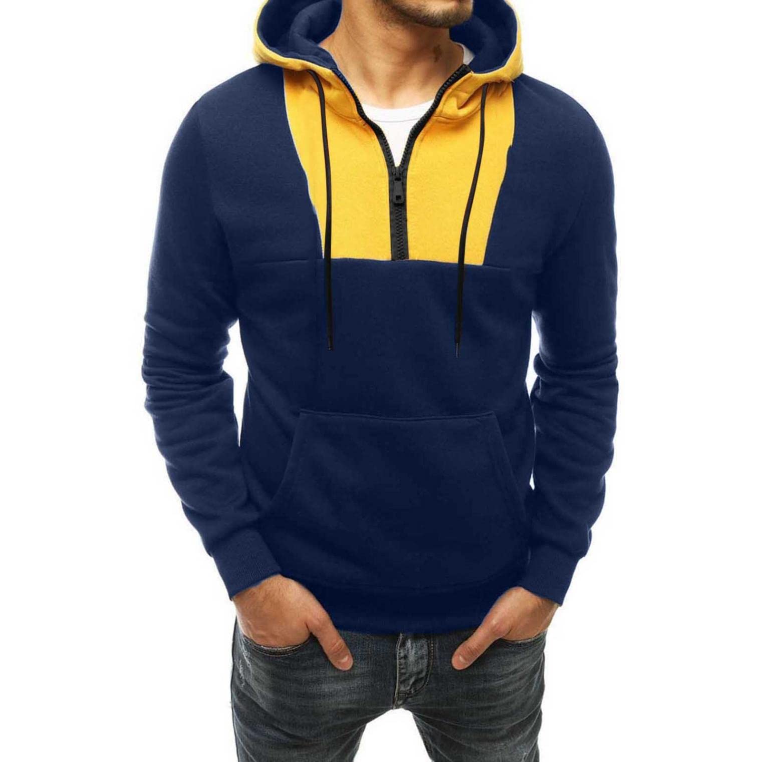 Men's Colorblock Hooded Sweatshirt - Athletic Workout Jacket & Sport Hoodie for Running, Gym & Outdoor Activities | Trendy Novelty Coats for Men