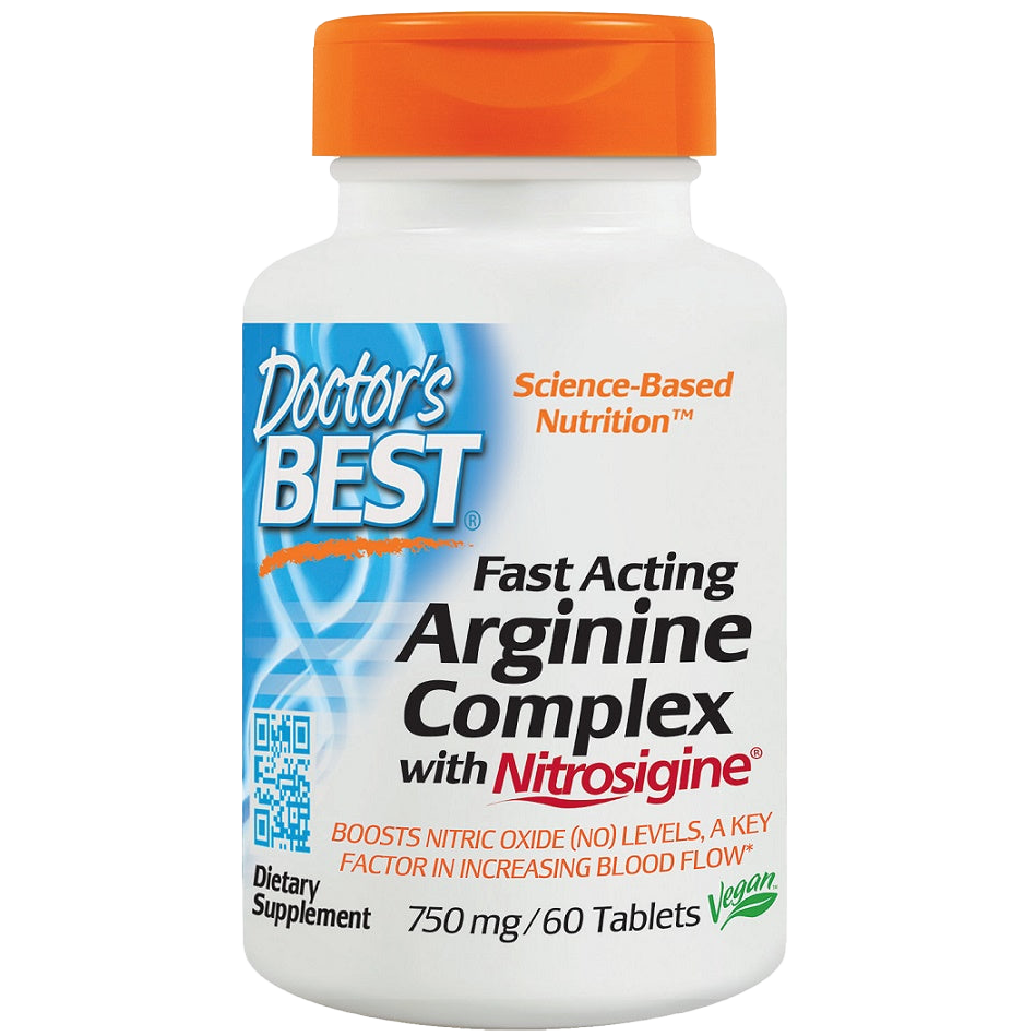 Doctor's Best Fast Acting Arginine Complex with Nitrosigine - 750mg, 60 Tablets | Supports Heart Health & Blood Circulation | Ideal for Athletes & Fitness Enthusiasts