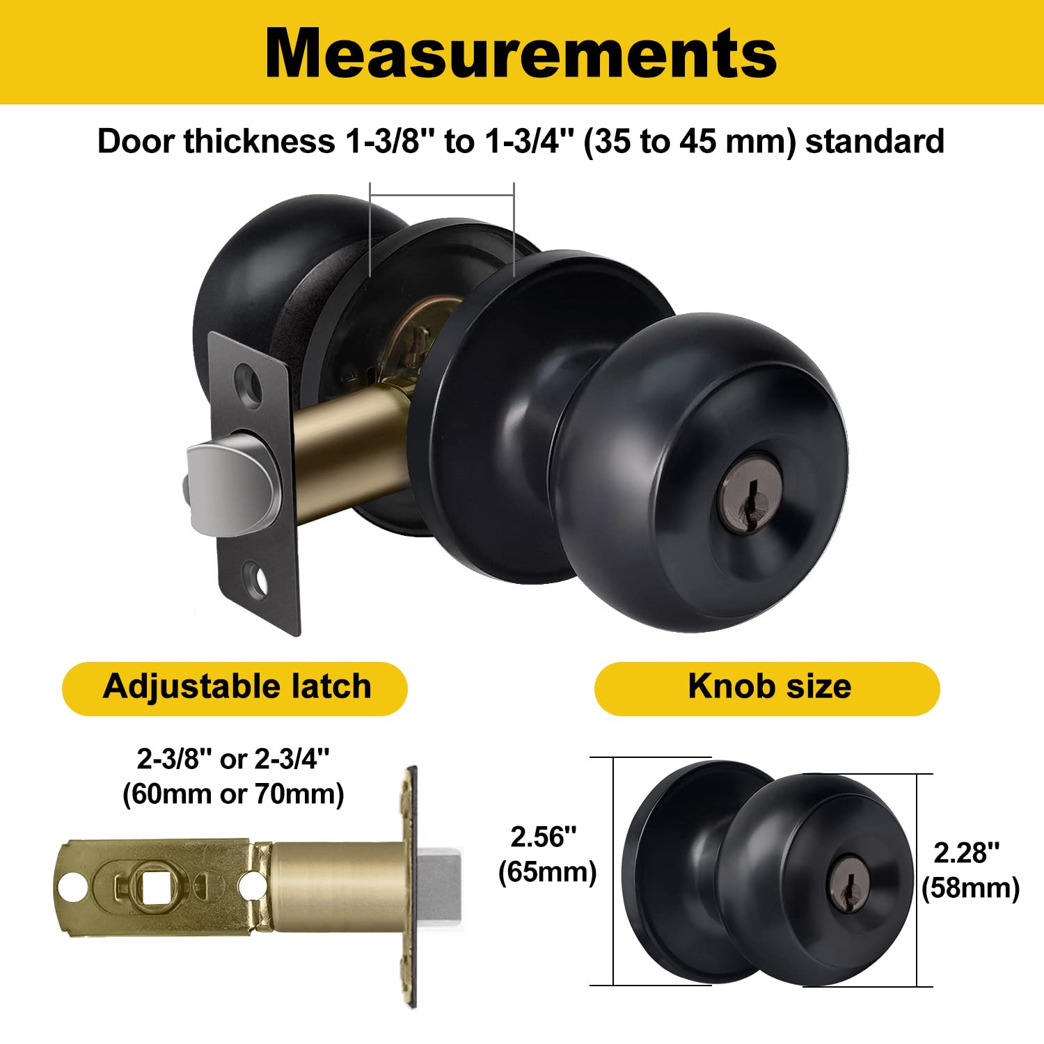 Matte Black Entry Door Knob with Lock - 2 Pack for Front/Back Doors
