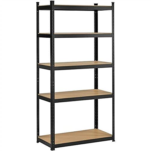 5-Tier Adjustable Metal Shelving Rack - Heavy Duty Garage Storage Shelves for Home Organization, Books, Office & Bathroom Decor - Perfect for Bedroom, Kitchen, Laundry Room and Closet Storage Solutions