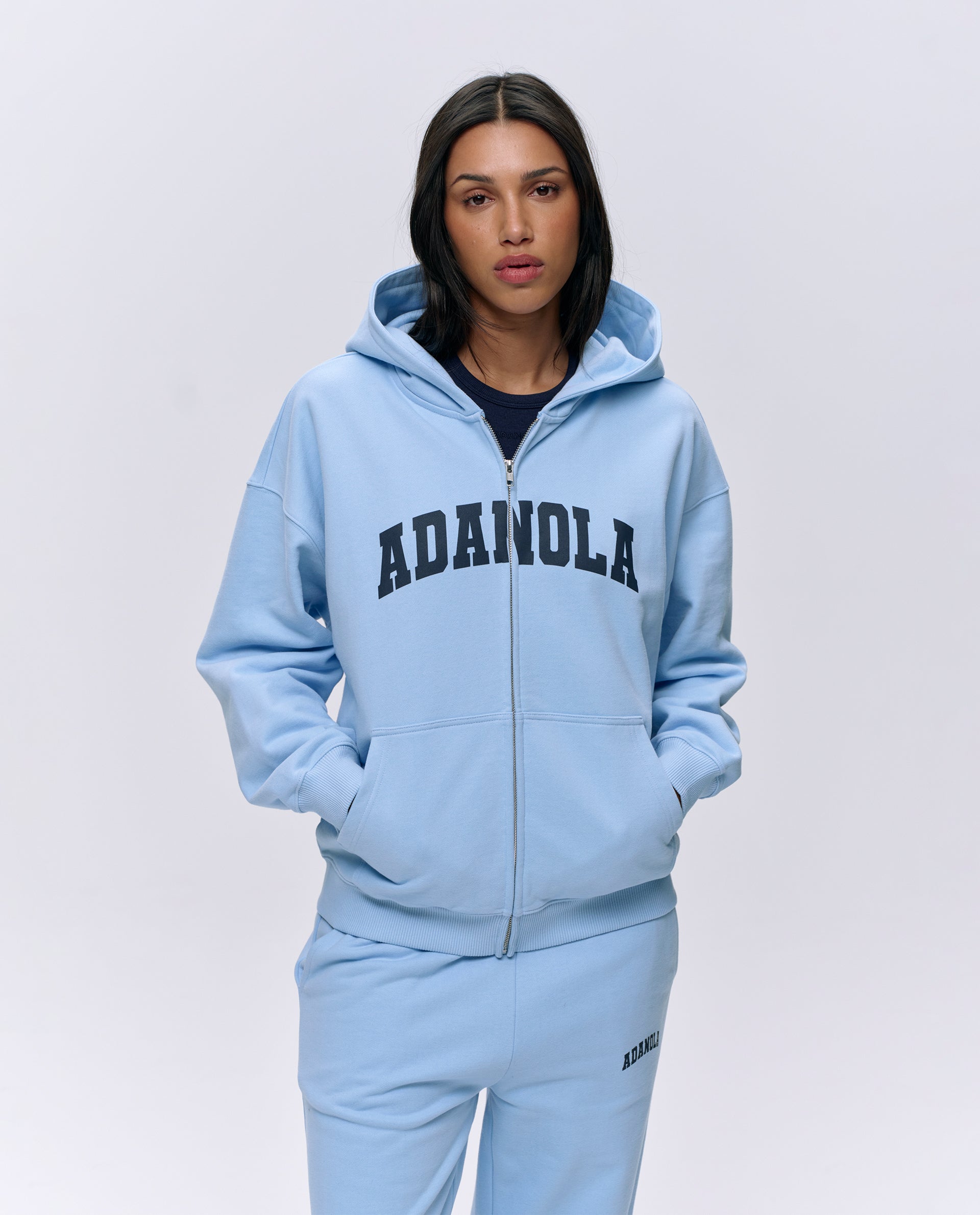 Varsity Oversized Full Zip Hoodie for Men & Women - Powder Blue & Navy Blue - Cozy Casual Wear for College, Street Style & Outdoor Activities
