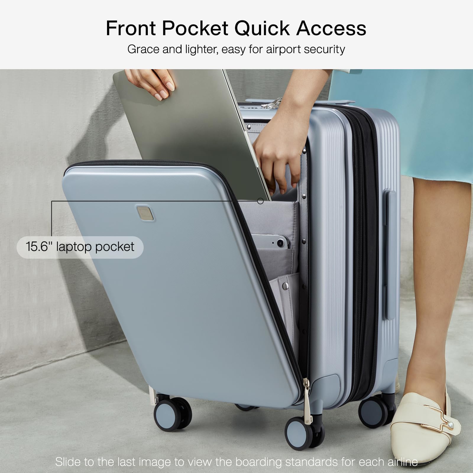 Expandable 20 Inch Hardshell Carry-On Suitcase with Wheels - Airline Approved Lightweight Luggage for Business Travel & Short Trips (Grey) - Perfect for Weekend Getaways & Business Meetings