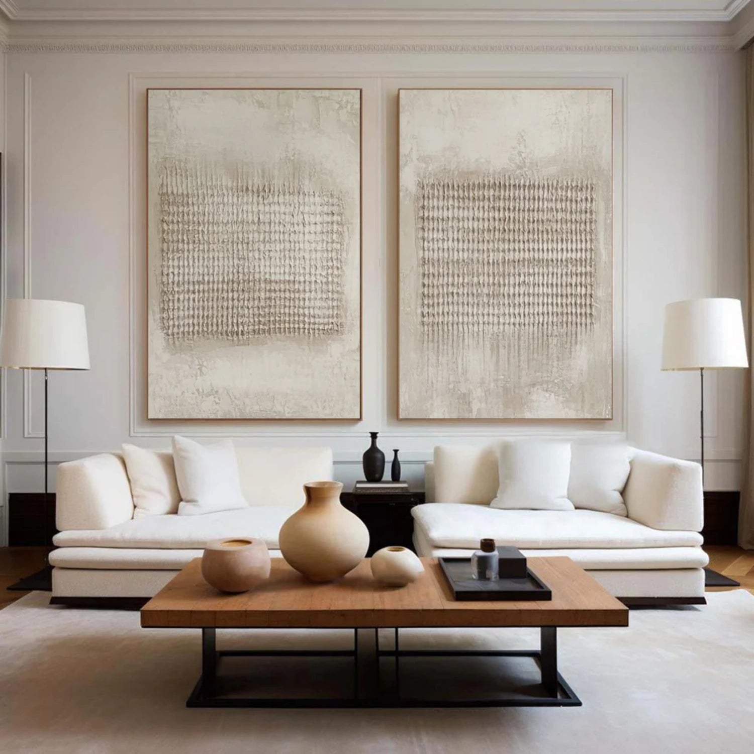 Abstract Beige and Brown Wall Art Set of 2 - Modern Canvas Paintings for Living Room, Bedroom & Office Decor #BB155