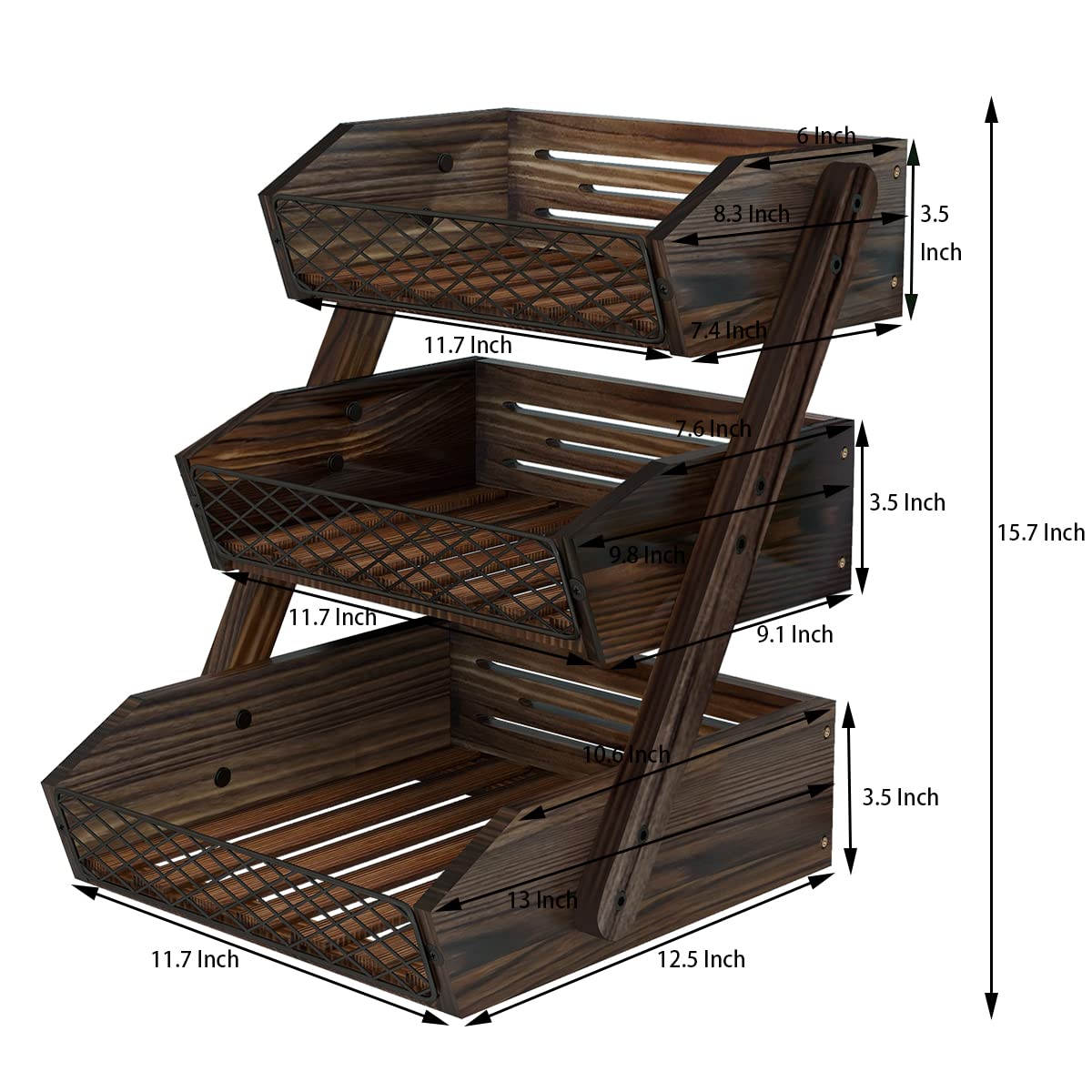 3-Tier Wooden Fruit Basket for Kitchen Countertop - Sturdy & Stylish Vegetable Holder for Apples, Bananas, Oranges - Perfect for Dining Room, Pantry & Farmhouse Decor