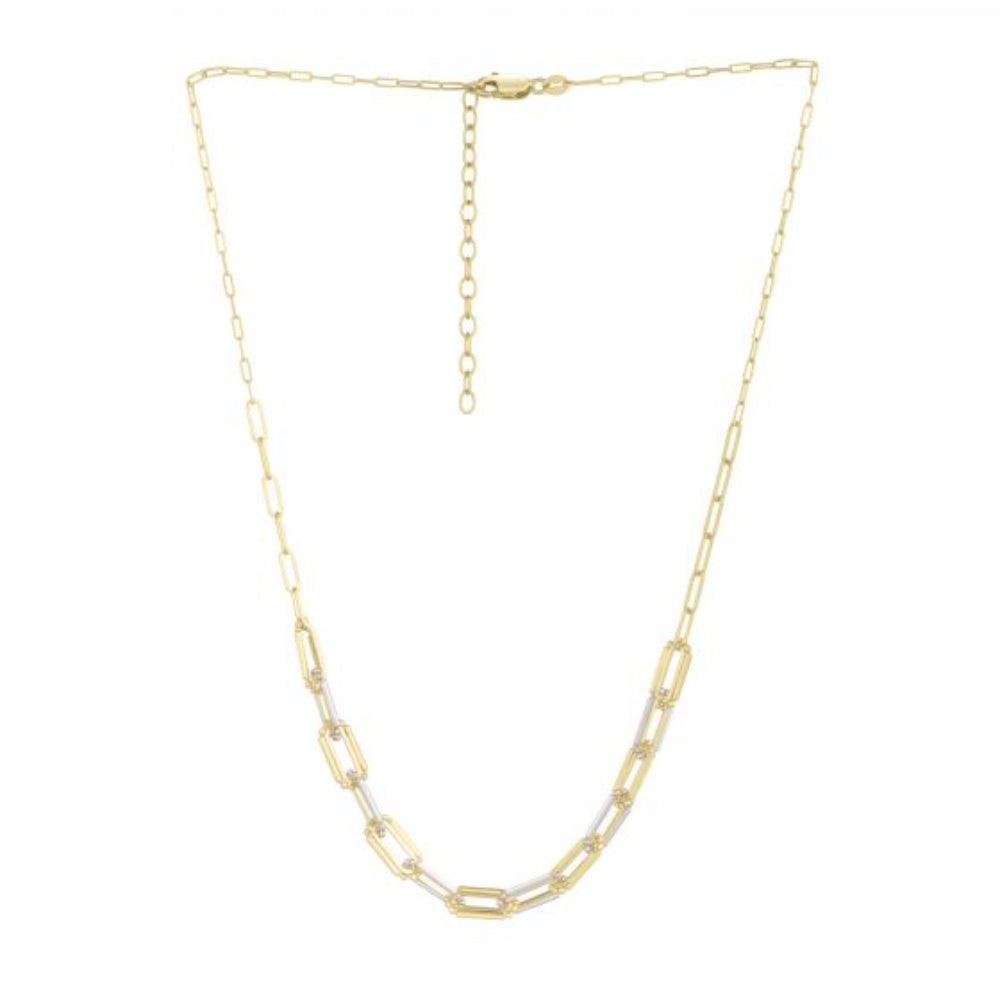 14K Two-Tone Adjustable 16-18 Inch Paperclip Link Chain Necklace for Women - Elegant Layering Jewelry for Everyday Wear & Special Occasions