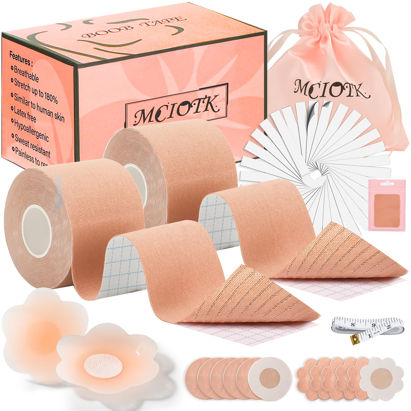**Boob Tape Kit - 2 Pcs Nipple Covers & Body Tape for Large Breast Lift | Invisible Boobtape for A-G Cup | Perfect for Backless Dresses, Swimsuits & Strapless Outfits**