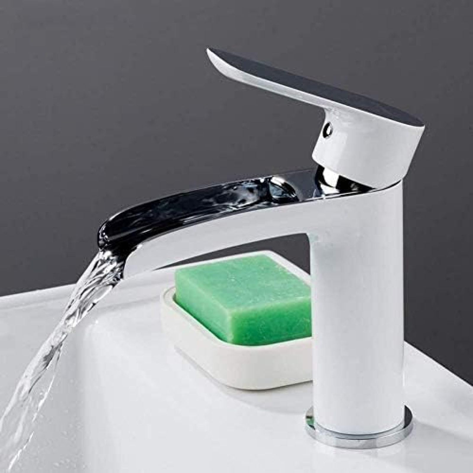 CRJUS Premium Waterfall Kitchen Faucet - White Chrome Brass Basin Mixer Tap for Sink & Bathroom | Perfect for Modern Home, Restaurant & Commercial Use