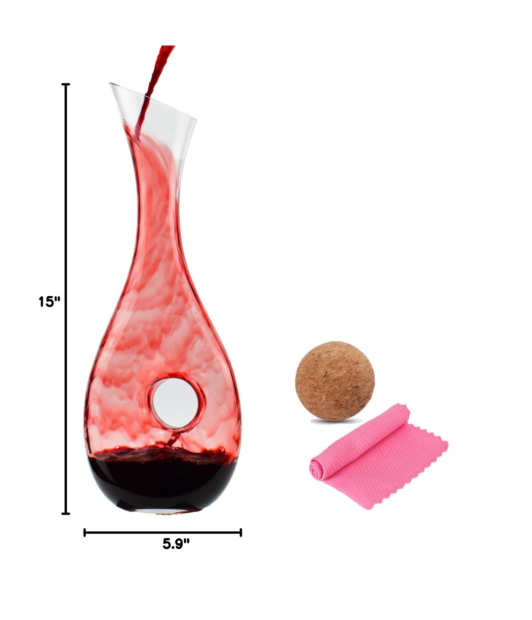BOQO 40oz Lead-Free Crystal Wine Decanter Set - Hand-Blown Glass Carafe for Red Wine Aerating & Serving | Elegant Wine Accessories Gift for Weddings, Dinner Parties & Wine Tasting Events