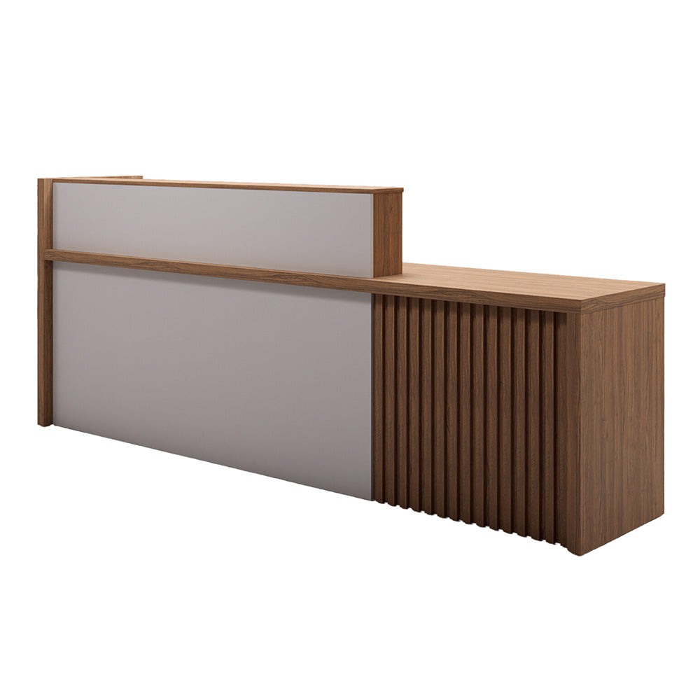 KNOX Modern Reception Desk 240cm with Right Panel in Walnut Finish - Perfect for Office Lobby, Hotel Front Desk & Corporate Waiting Areas