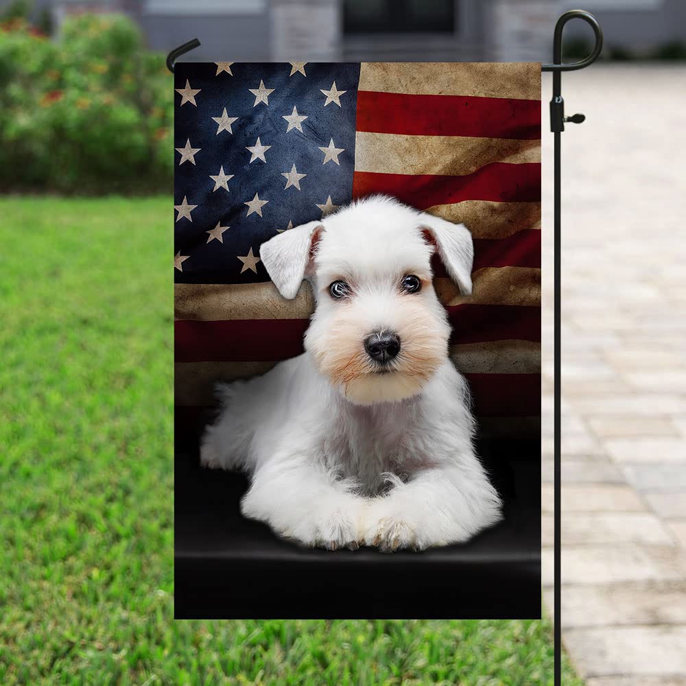 American Flag with White Miniature Schnauzer - Patriotic Dog Lover's Outdoor Decoration for Yard, Garden, and Home | Perfect for 4th of July, Memorial Day & Backyard BBQs