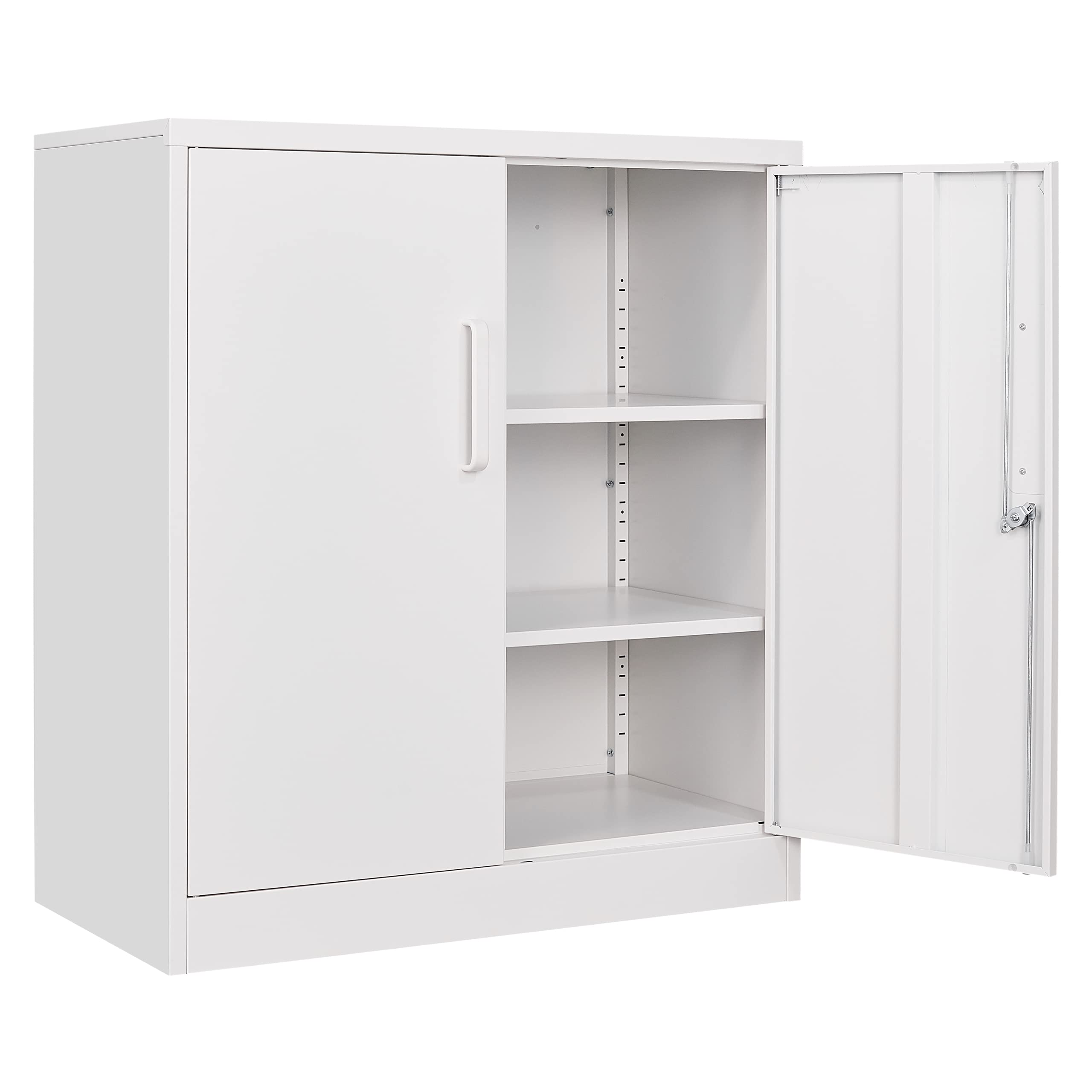 Steel Storage Cabinet with Shelves & 2 Doors - Locking Metal Cabinet for Office, Garage, Home & Pantry Organization | White Metal Storage Cabinet for Files, Tools & Supplies