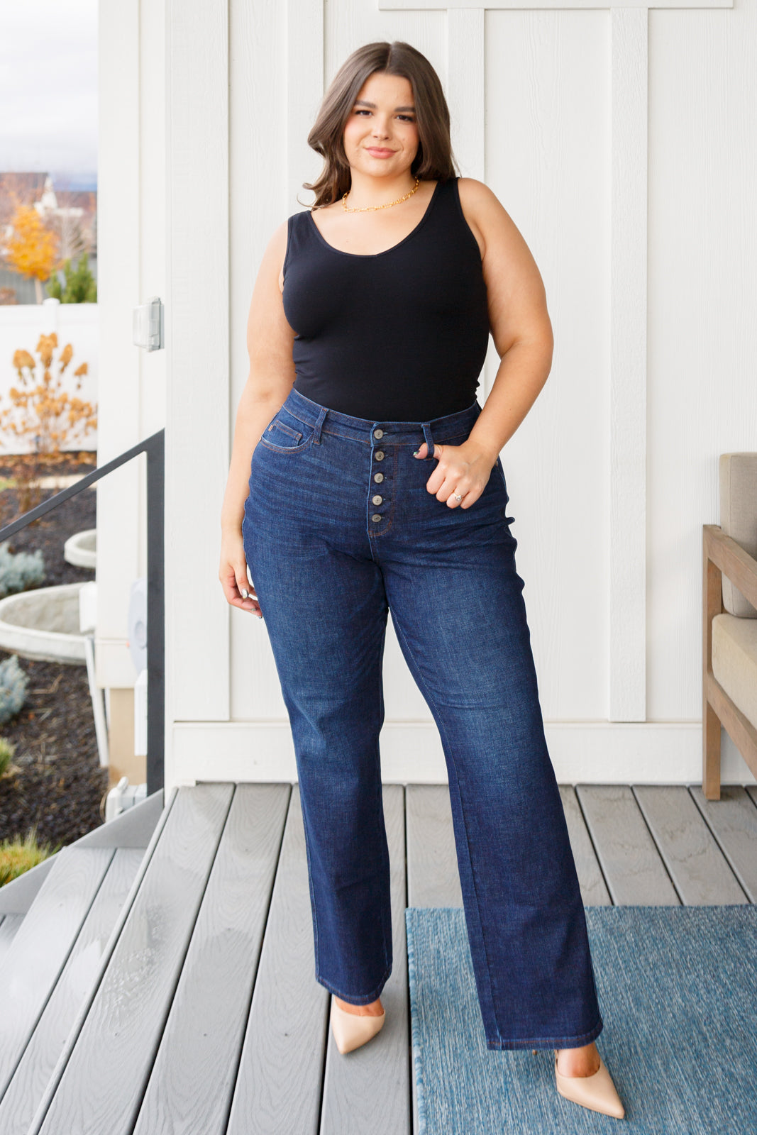 Arlo High Rise Button Fly Straight Jeans for Women - Classic Denim Pants for Casual & Office Wear
