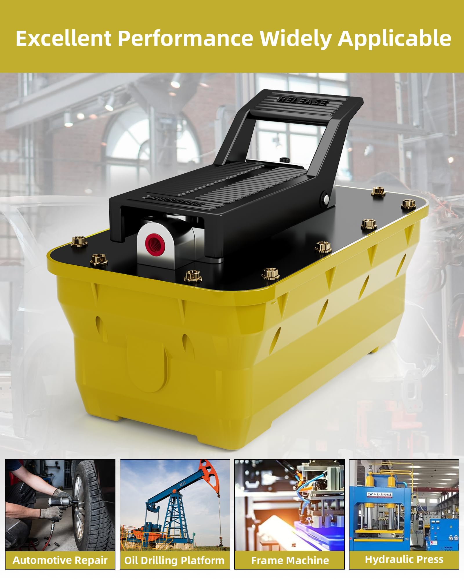 10,000 PSI Air Hydraulic Pump with 1/2 Gal (1.6L) Reservoir - Foot Operated Heavy Duty Hydraulic Pump for Auto Repair, Machinery Lifting & Industrial Applications - Ideal for Car Jacks, Presses and Equipment Maintenance