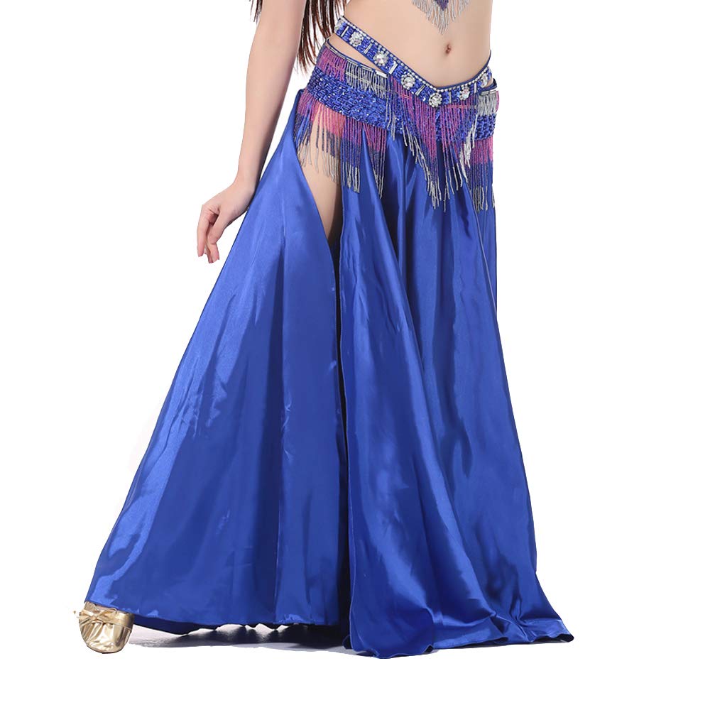 37.8 Inch Double Forktailed Split Satin Belly Dance Skirt - Long Flowing Performance Skirt Without Belt - Perfect for Professional Dancers & Stage Performances