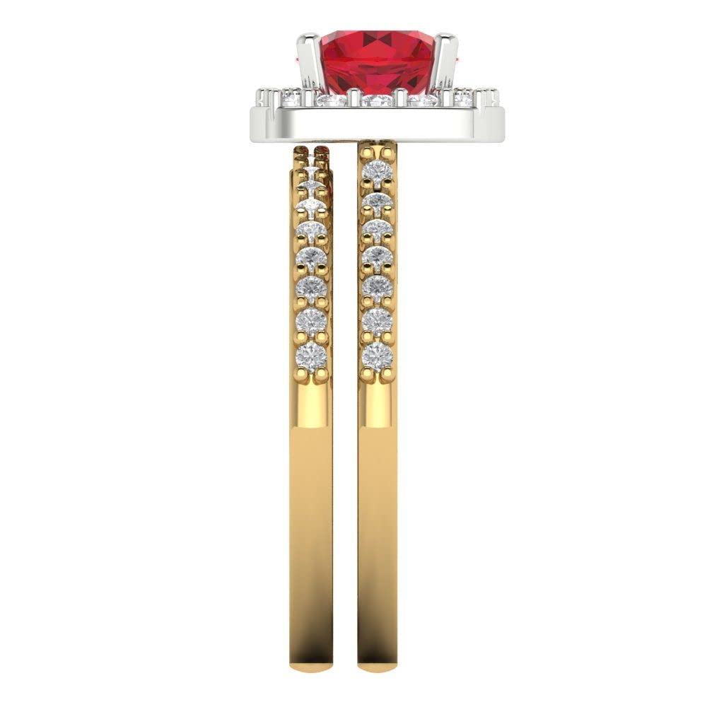 Clara Pucci 2 Carat Round Cut Halo Pink Tourmaline Engagement Ring Set in 14K Yellow & White Gold - Perfect for Proposals, Anniversaries & Bridal Jewelry