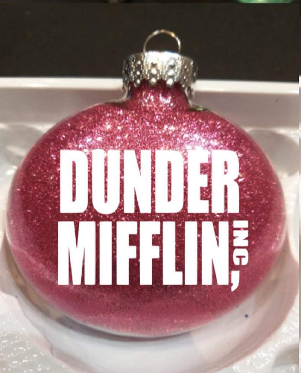 Dunder Mifflin The Office Pink Glitter Christmas Ornament - Shatterproof Holiday Decoration for Tree, Home & Office Party Decor - Perfect Gift for Fans of The Office TV Show