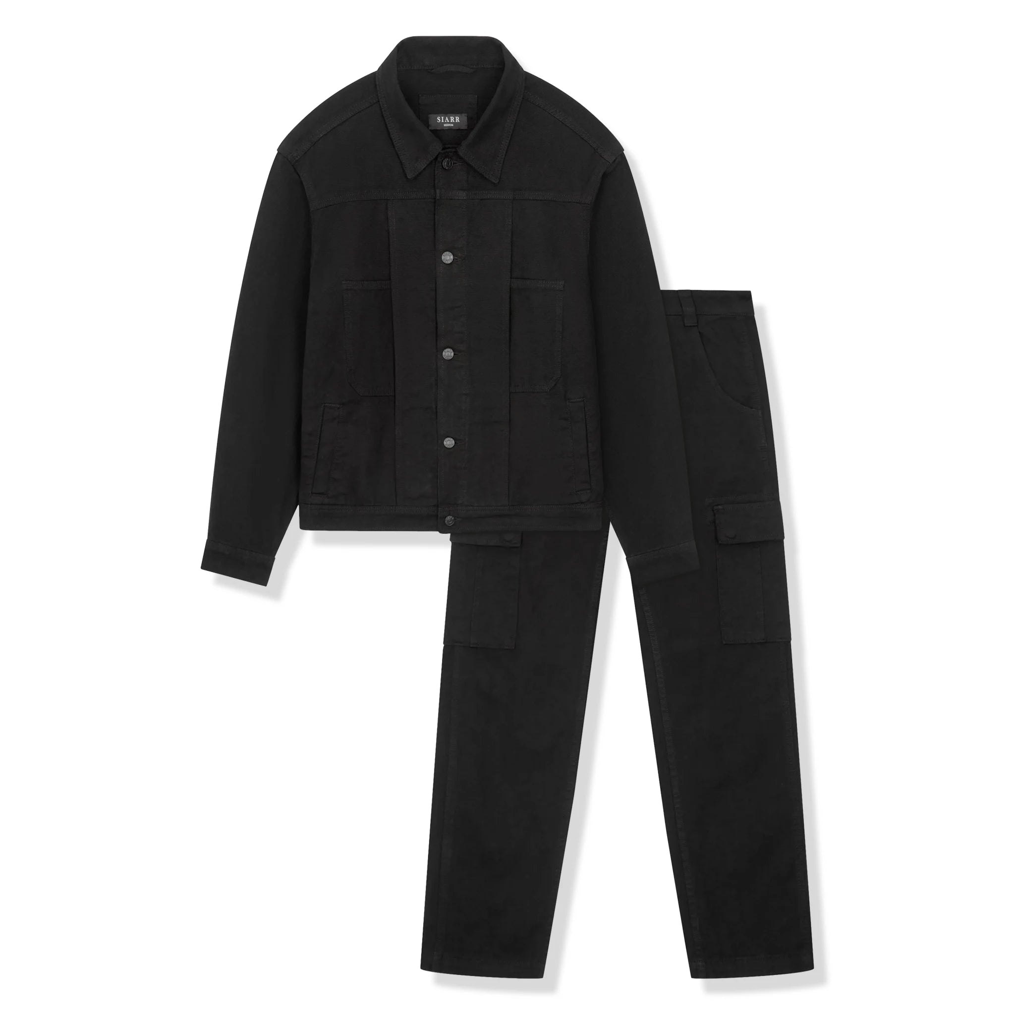 SIARR Black Denim Jacket & Cargo Pants Set - Stylish Streetwear Outfit for Men | Perfect for Casual Wear, Urban Fashion, and Outdoor Adventures