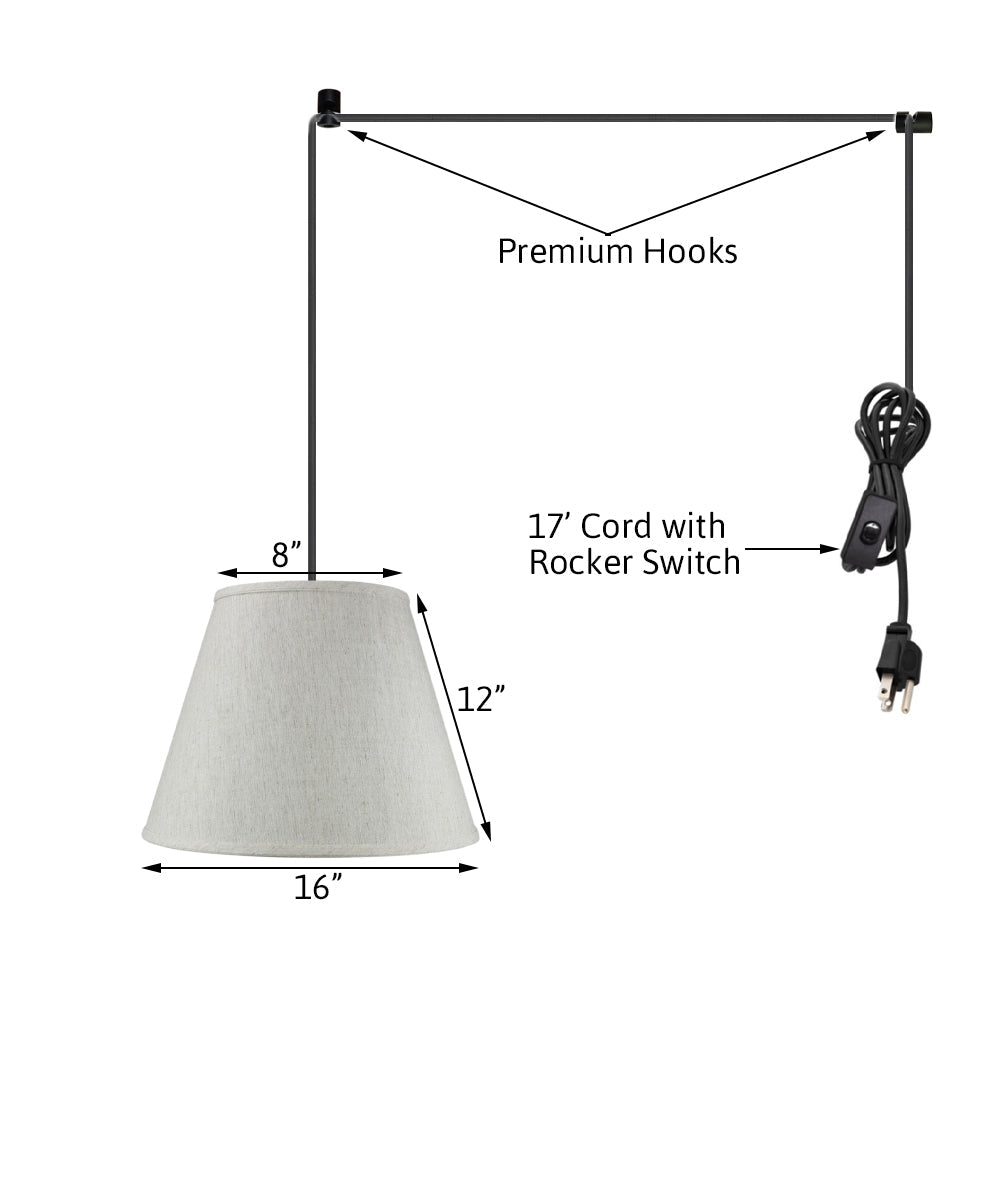 16W Plug-In Pendant Light with Textured Oatmeal Shade & Black Cord - Modern Hanging Light Fixture for Kitchen Island, Dining Room, or Bedroom Decor