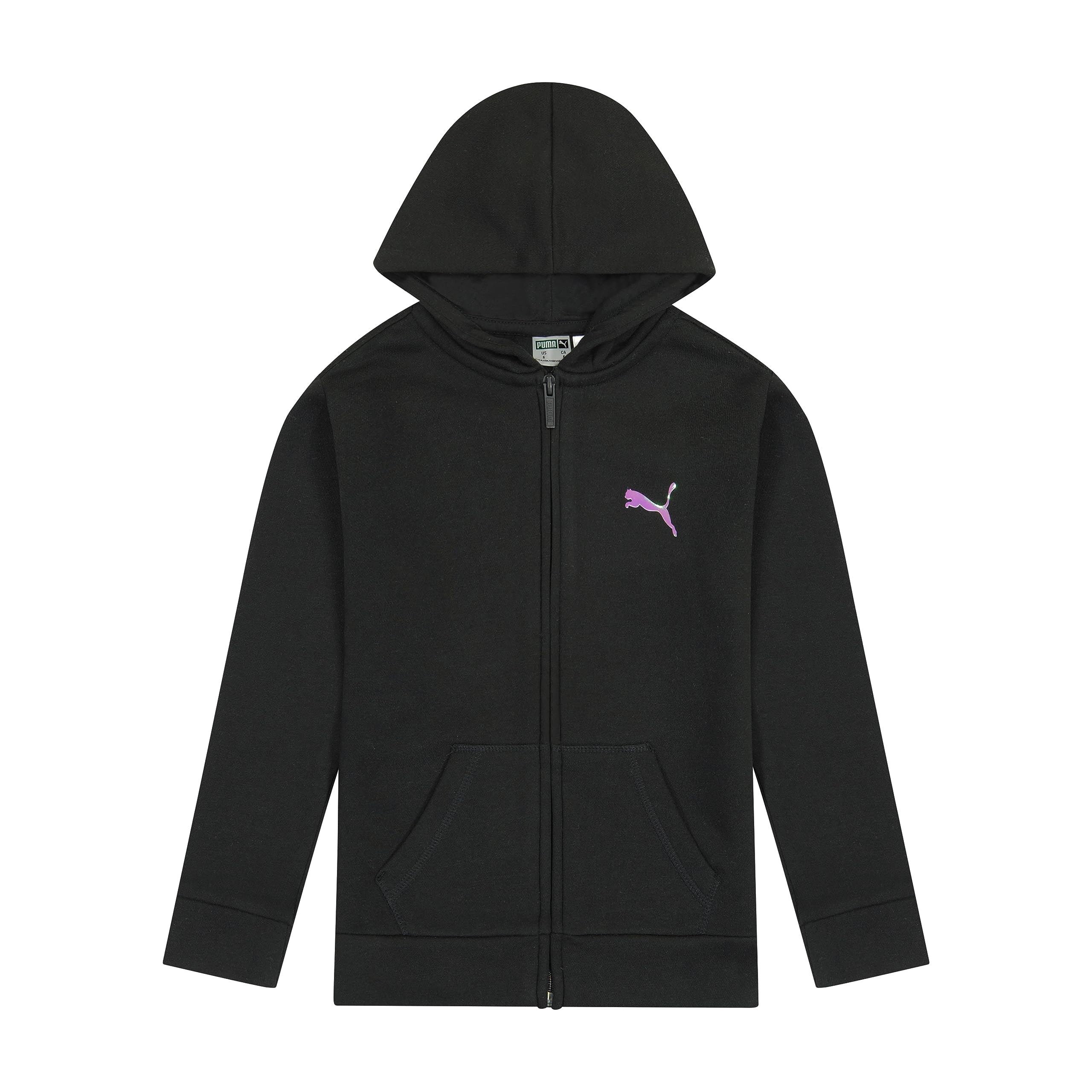 PUMA Girls' Core Logo Zip Up Hoodie | Soft Fleece Pullover with Front Pocket | Perfect for School, Sports & Casual Wear