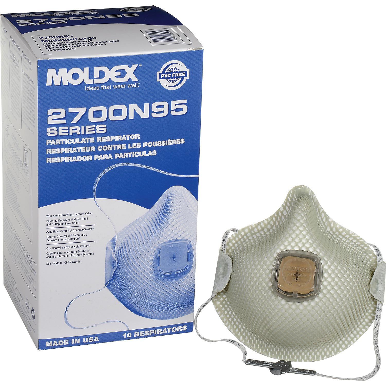 Moldex 2700 N95 Particulate Respirator Mask - NIOSH Certified for Dust, Pollen & Airborne Particles - Ideal for Construction, Woodworking & Home Renovation