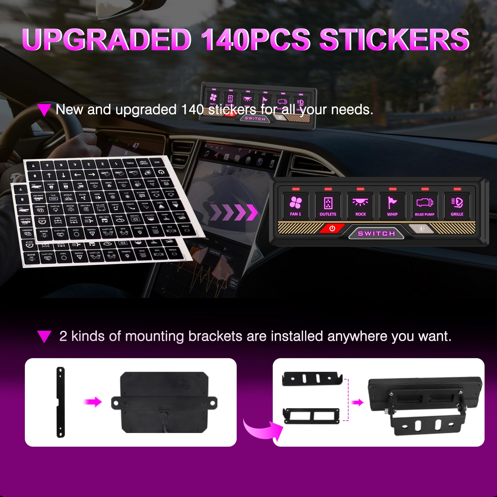 6 Gang RGB Switch Panel with APP & Bluetooth Control - Waterproof Aluminum Remote Switch Panel for RV, Car, UTV, Truck & Trailer - Perfect for Off-Road Adventures & Marine Applications
