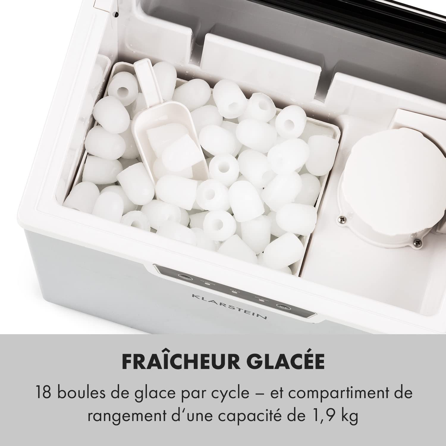 Klarstein 3L Ice Maker Machine for Home - Fast Crushed or Ball Ice Production up to 20kg - Self-Cleaning with Safety Alarm - Perfect for Cocktails, Parties & Kitchen Use