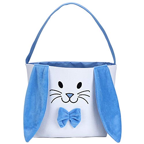 Easter Basket for Kids - Bunny Themed Canvas Easter Egg Hunt Bag with Handle, Easter Gift Bags for Boys & Girls, Easter Party Decorations - Perfect for Easter Egg Hunts, Classroom Parties & Spring Celebrations