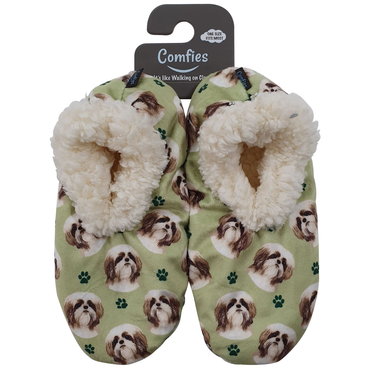 Comfy Tan Shih Tzu Slippers for Women - Soft Plush House Shoes for Indoor Relaxation & Cozy Home Wear