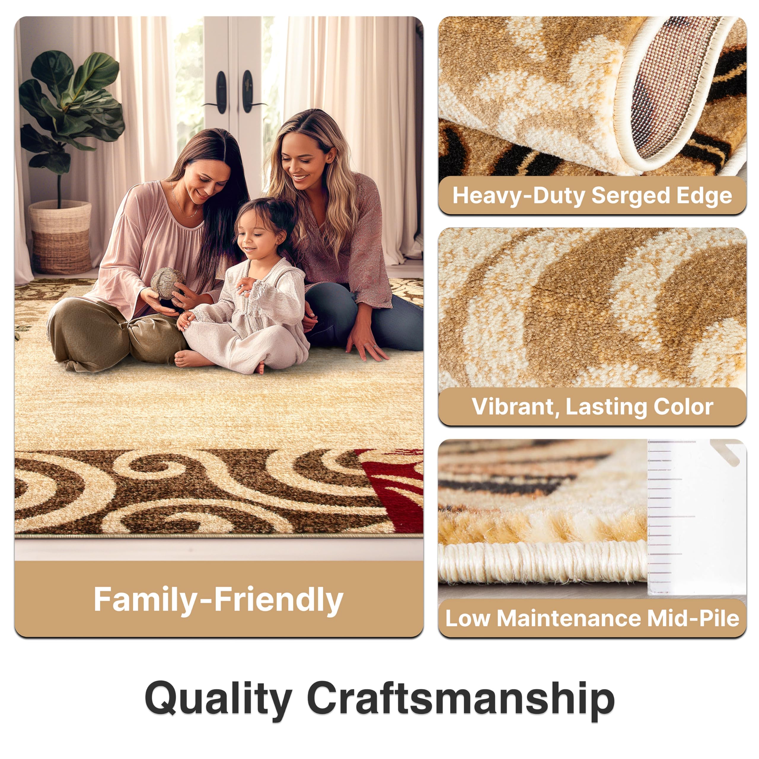 Well Woven Barclay Collection Vane Willow Damask Beige 5x7 Area Rug - Soft Non-Slip Living Room Rug, Bedroom Carpet & Dining Room Floor Mat - Perfect for Home Decor, Apartment, Office & High Traffic Areas