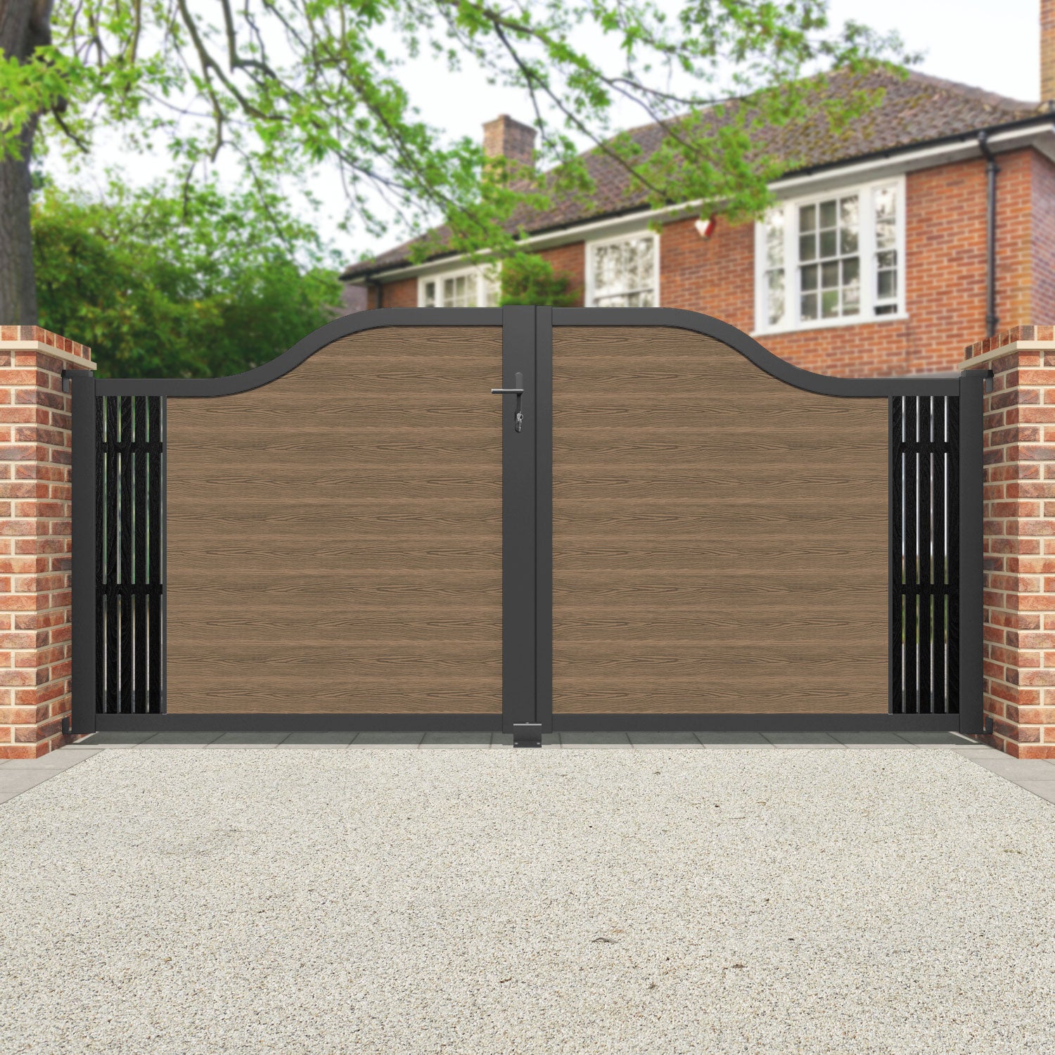 Premium Teak Classic Aspen Curved Top Driveway Gate - Elegant End Screen for Enhanced Privacy & Curb Appeal | Perfect for Residential Driveways, Garden Entrances & Luxury Properties