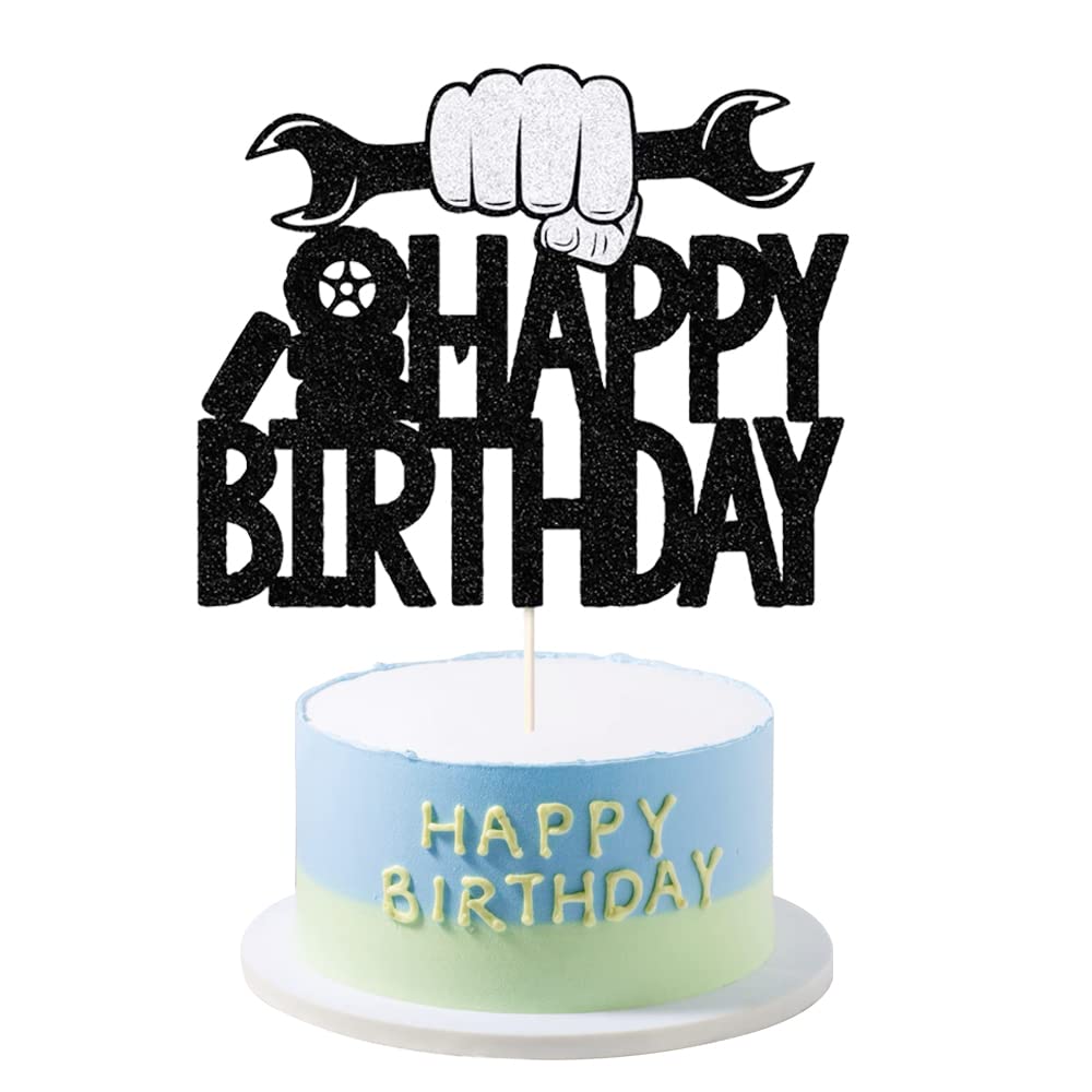 LVEUD Happy Birthday Cake Topper for Car Lovers - Auto Repair Engineer Themed Cake Decorations | Perfect for Car Enthusiast Birthday Parties & Automotive Celebration Cakes