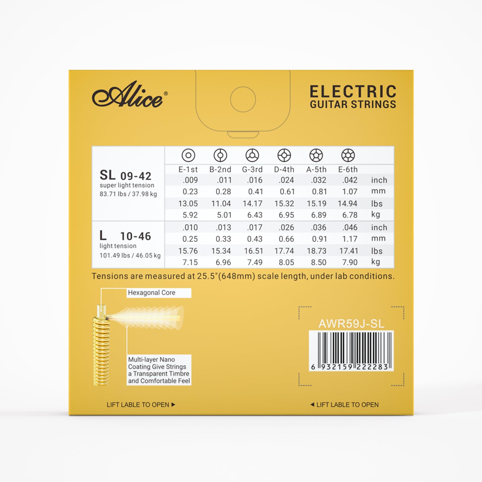 Alice Coated Electric Guitar Strings - Alloy Steel Winding with Gold Polish for Smooth Feel & Warm Bright Tone - Super Light 09-42 Gauge - Ball End with String Label - Easy to Install - Perfect for Rock, Blues & Jazz Performances