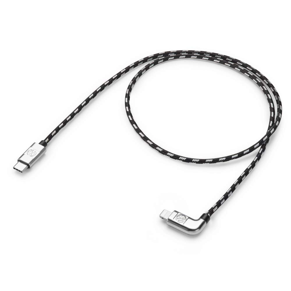 Volkswagen 000051446BB USB-C to Lightning Cable 70cm - Premium Angled Silver Data Sync & Charging Cable for iPhone, iPad - Perfect for Car, Home & Office Use
