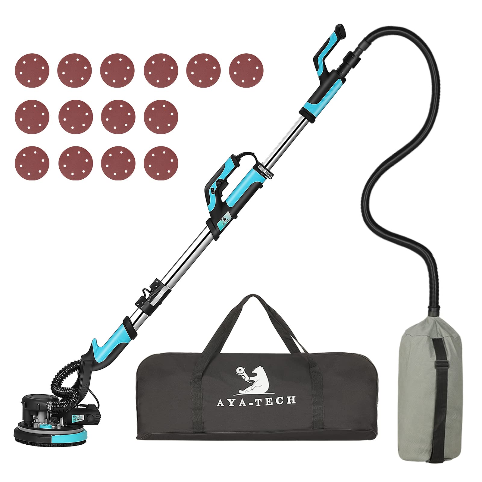 750W Electric Drywall Sander with Vacuum - 7 Variable Speed Pole Sander for Ceiling & Walls, Includes 14 Sanding Discs & 13FT Power Cable - Perfect for Popcorn Ceiling Removal, Drywall Repair, and Home Renovation Projects