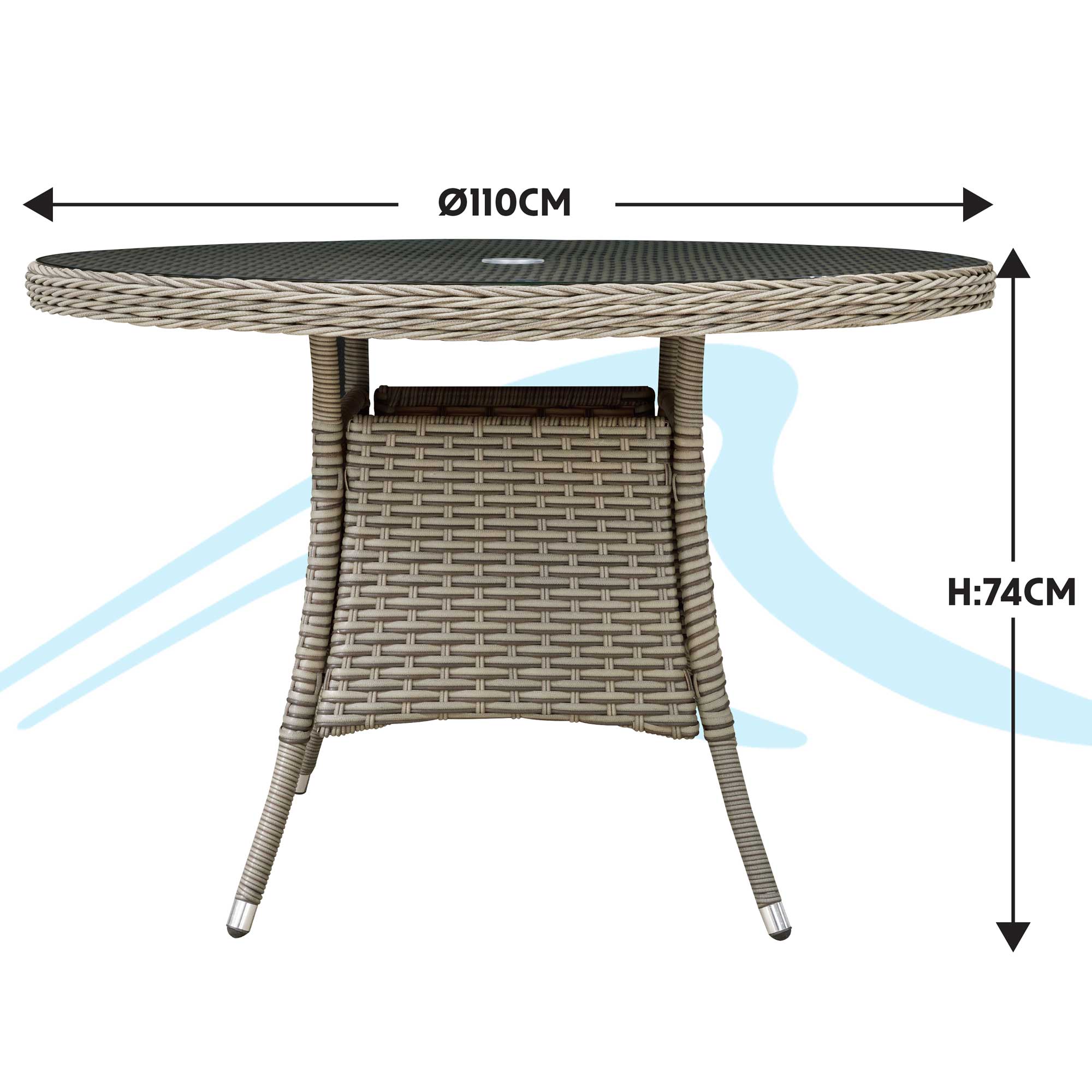 Chester Rattan Wicker Outdoor Dining Table with Tempered Glass Top - Brown (DG66) | Weather-Resistant Patio Furniture for Backyard, Garden & Poolside Dining
