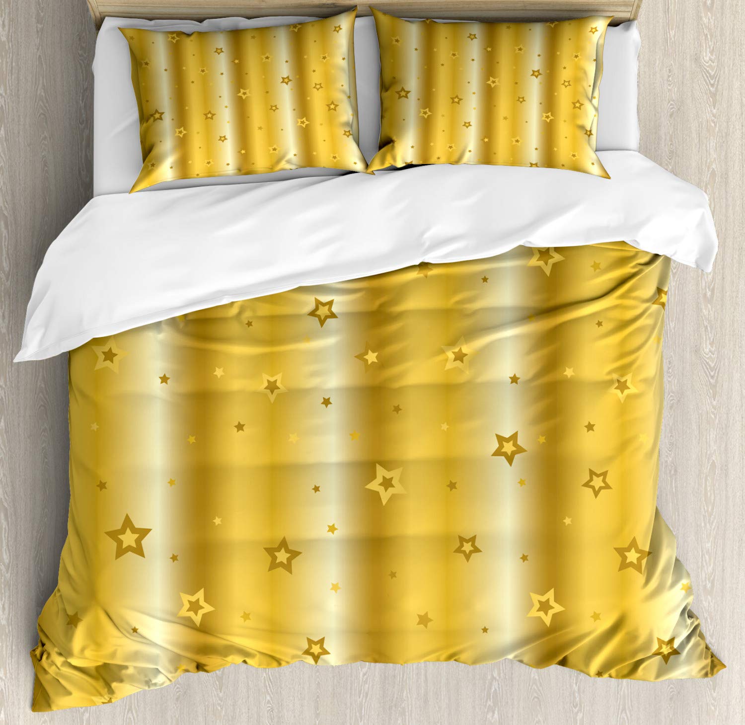 Ambesonne Retro Duvet Cover Set - Vintage Star Abstract Print Bedding Set with 2 Duvet Covers & 4 Pillowcases, King Size 2-Pack in Yellow | Perfect for Bohemian & Mid-Century Modern Bedroom Decor