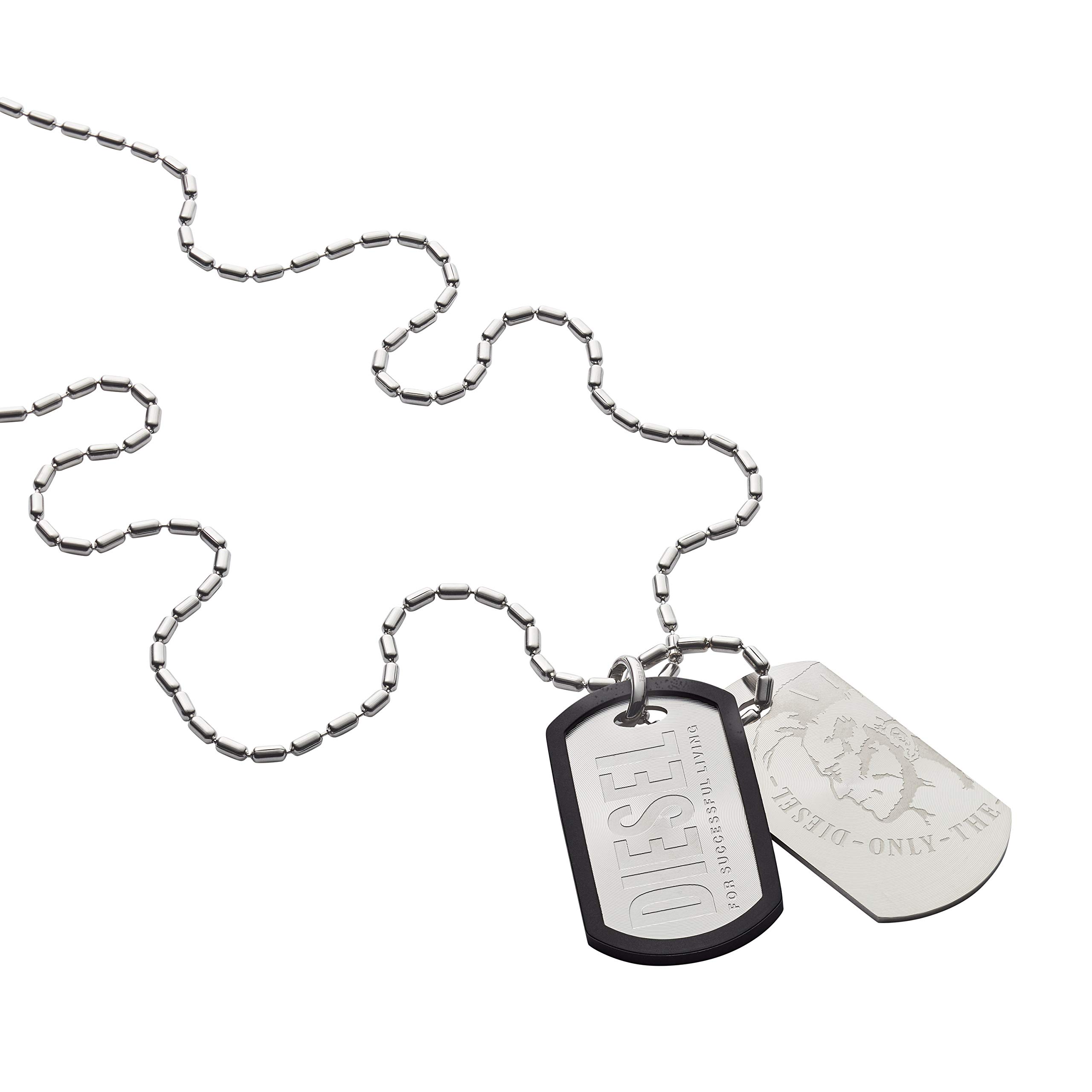 Men's Diesel Stainless Steel Dog Tag Necklace - Military Style Pendant for Everyday Wear & Gifts