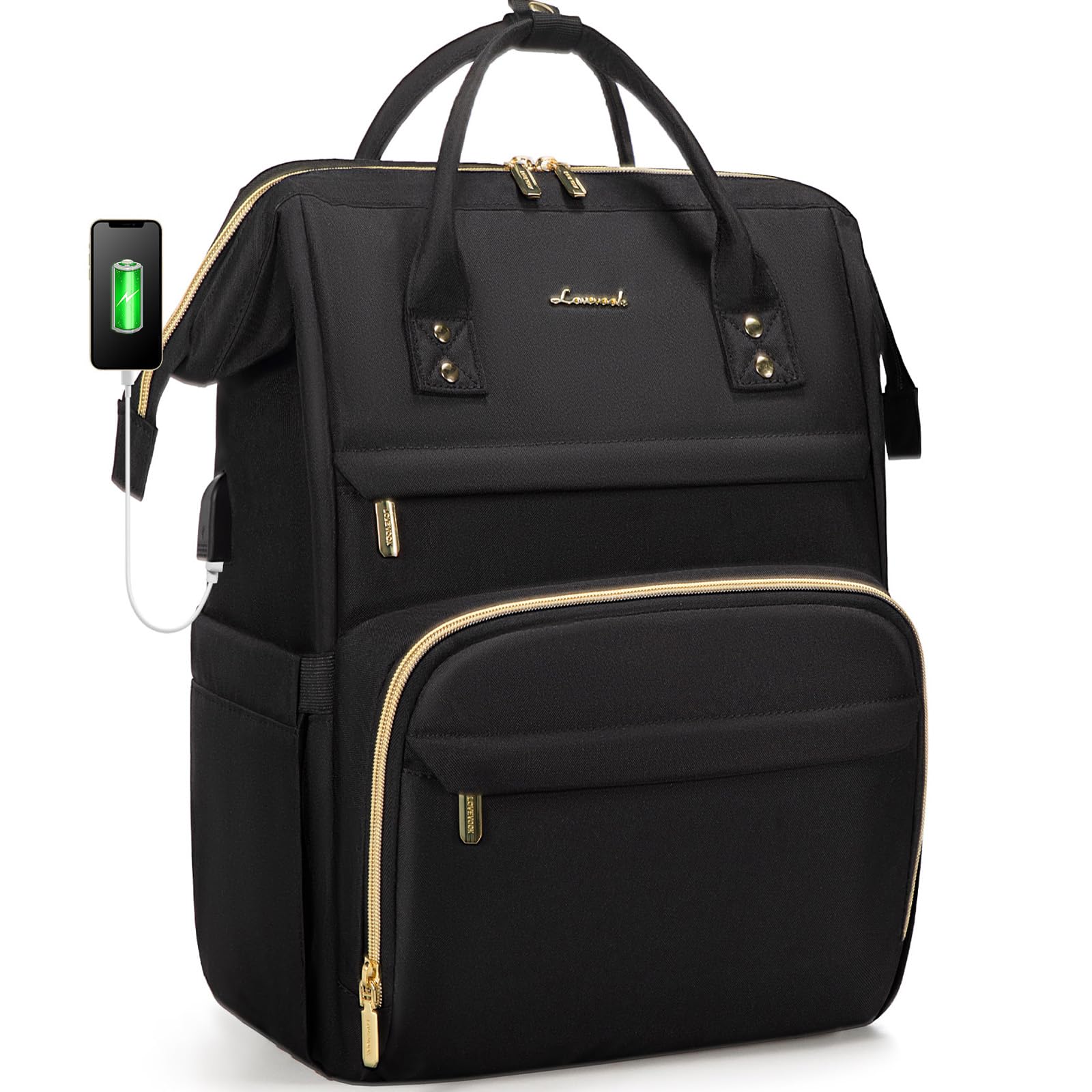 LOVEVOOK 15.6 Inch Laptop Backpack for Women - Waterproof Anti-Theft Work Backpack with USB Charging Port - Perfect for College, Office, Travel & Commuting - Teacher Nurse Computer Bag in Black
