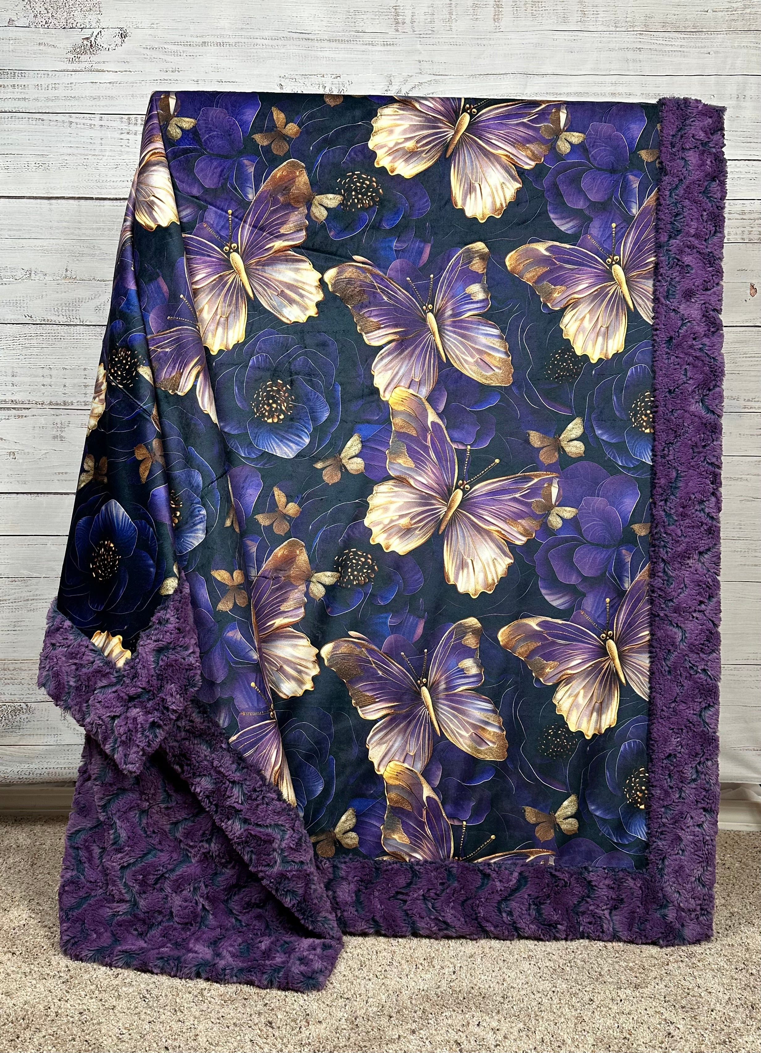 Luxury Butterfly & Grape Print Minky Blanket 54x79 Inches - Ultra Soft Large Throw Blanket for Bed, Couch, Nursery & Gift Giving