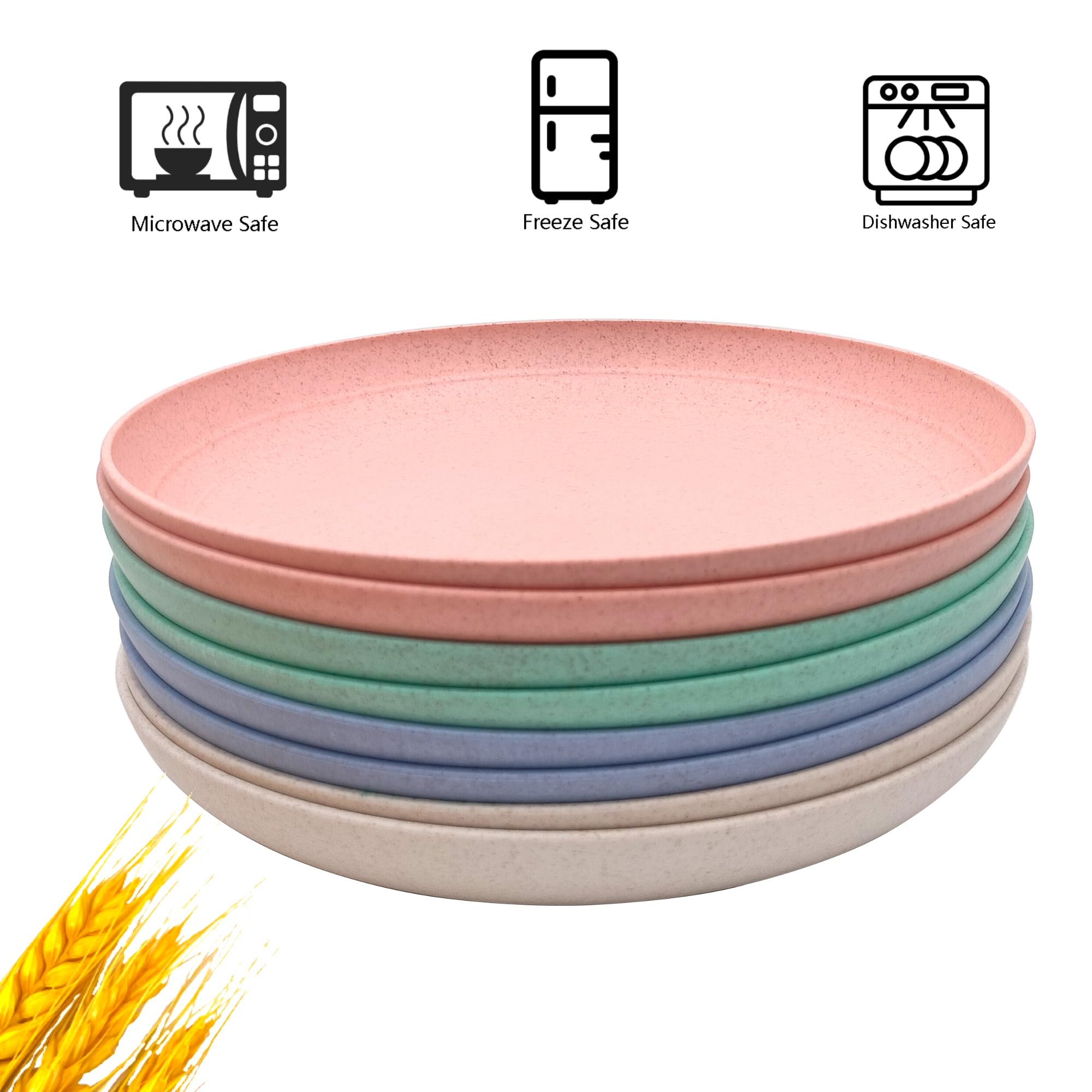 Eco-Friendly 8 Inch Wheat Straw Plates - Set of 8 | BPA-Free, Unbreakable & Microwave Safe Reusable Dinner Plates | Dishwasher Safe for Kitchen, Kids, Camping, Picnics & Outdoor Dining
