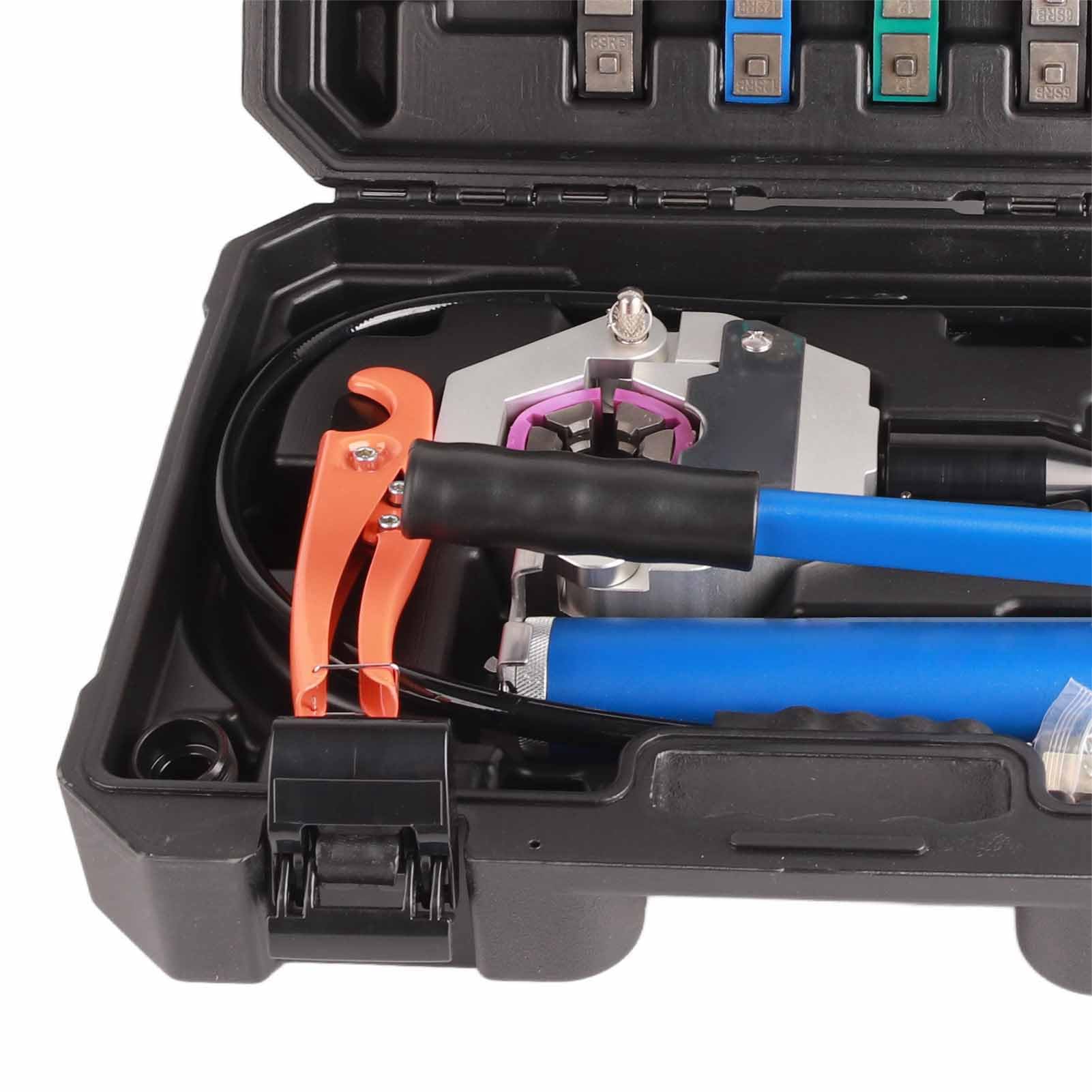 KIMISS Hydraulic Air Hose Crimper Tool Kit - Manual & Auto A/C Hose Crimping Tool Set with Storage Box | Portable Mechanical Repair Kit for Car Air Conditioning, HVAC Systems & Refrigerant Lines