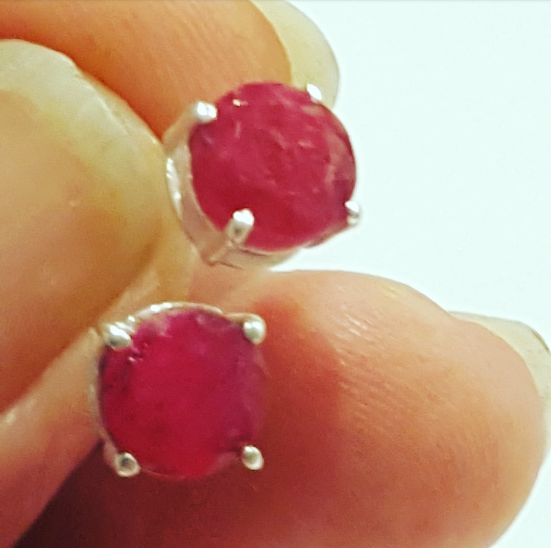 Ruby Stud Earrings for Women - 14K Gold Plated Genuine Gemstone Jewelry - Perfect for Gifts, Parties & Everyday Wear