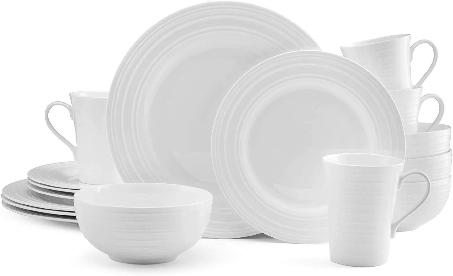 Mikasa 5224193 Ciara 16-Piece Dinnerware Set, Service for 4 - Elegant Porcelain Plates, Bowls & Mugs - Perfect for Family Dinners, Holiday Entertaining & Restaurant Use