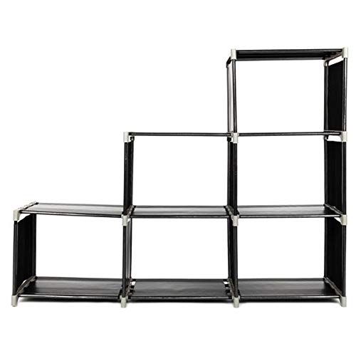 DAVEBELLA 3-Tier Storage Shelf with 6 Compartments - Space Saving Organizer for Home, Office, Kitchen & Garage - Black Metal Storage Rack for Books, Toys, Pantry Items & More