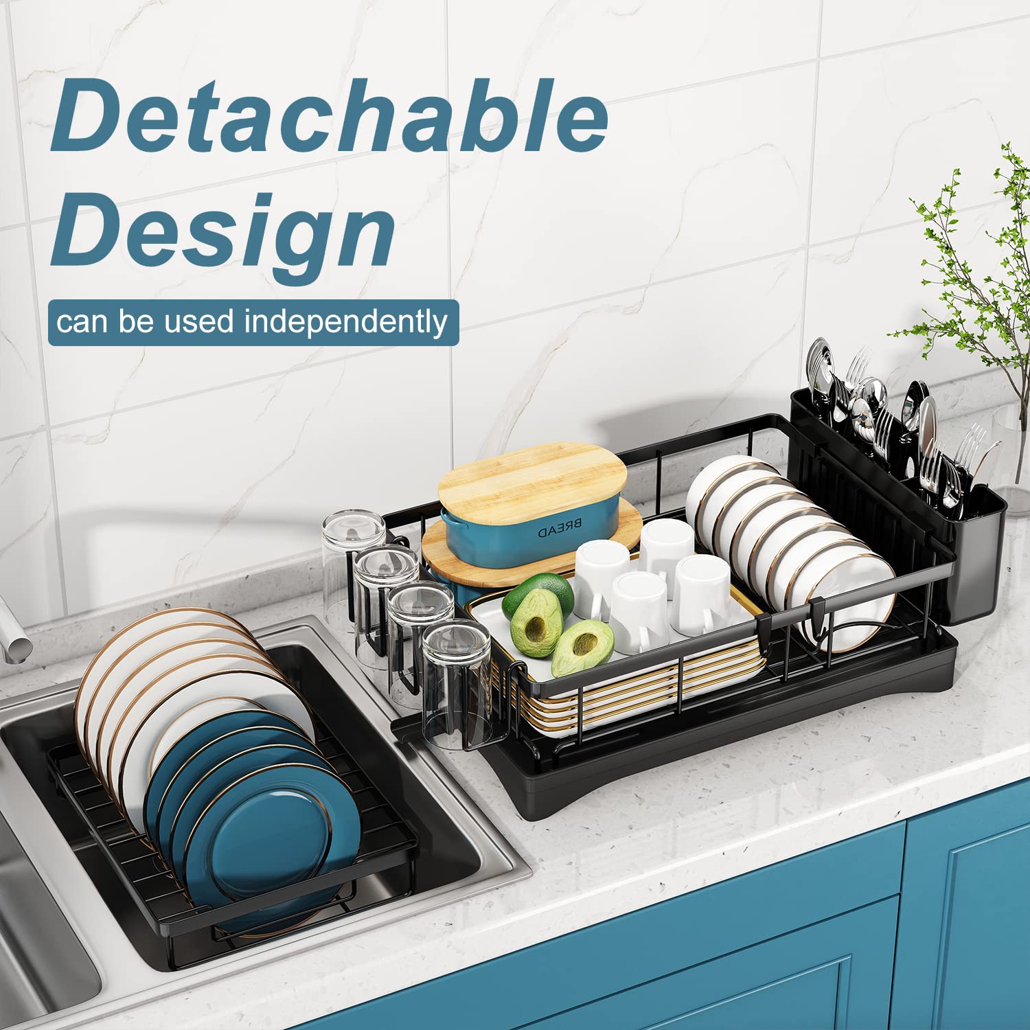 2-Tier Stainless Steel Dish Drying Rack with Drainboard & Utensil Holders - Large Space-Saving Kitchen Counter Organizer for Plates, Cups & Cutlery - Perfect for Small Kitchens, Apartments & RV Use