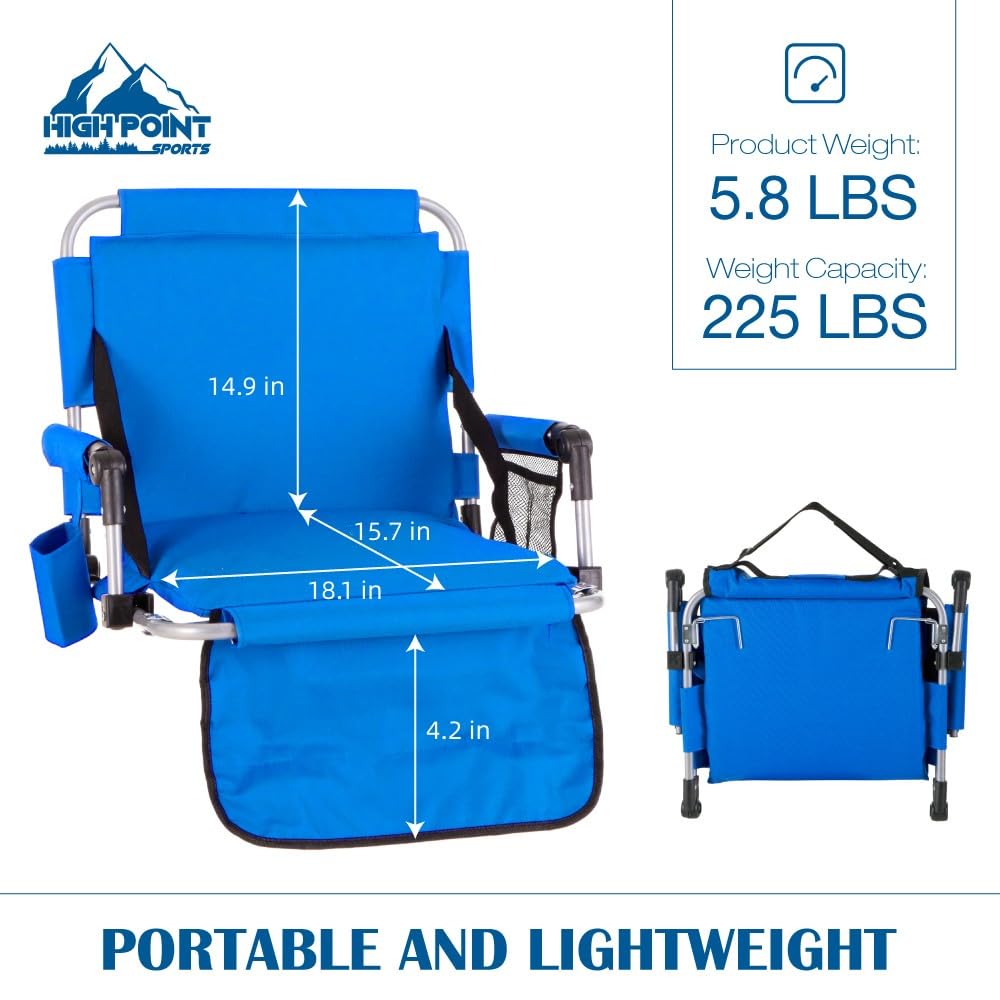 Foldable Stadium Seat with Padded Cushion, Armrest & Cup Holder - Portable Folding Bleacher Chair for Outdoor Sports, Concerts & Picnics - Comfortable Seating for Football, Baseball, Soccer Games & Events