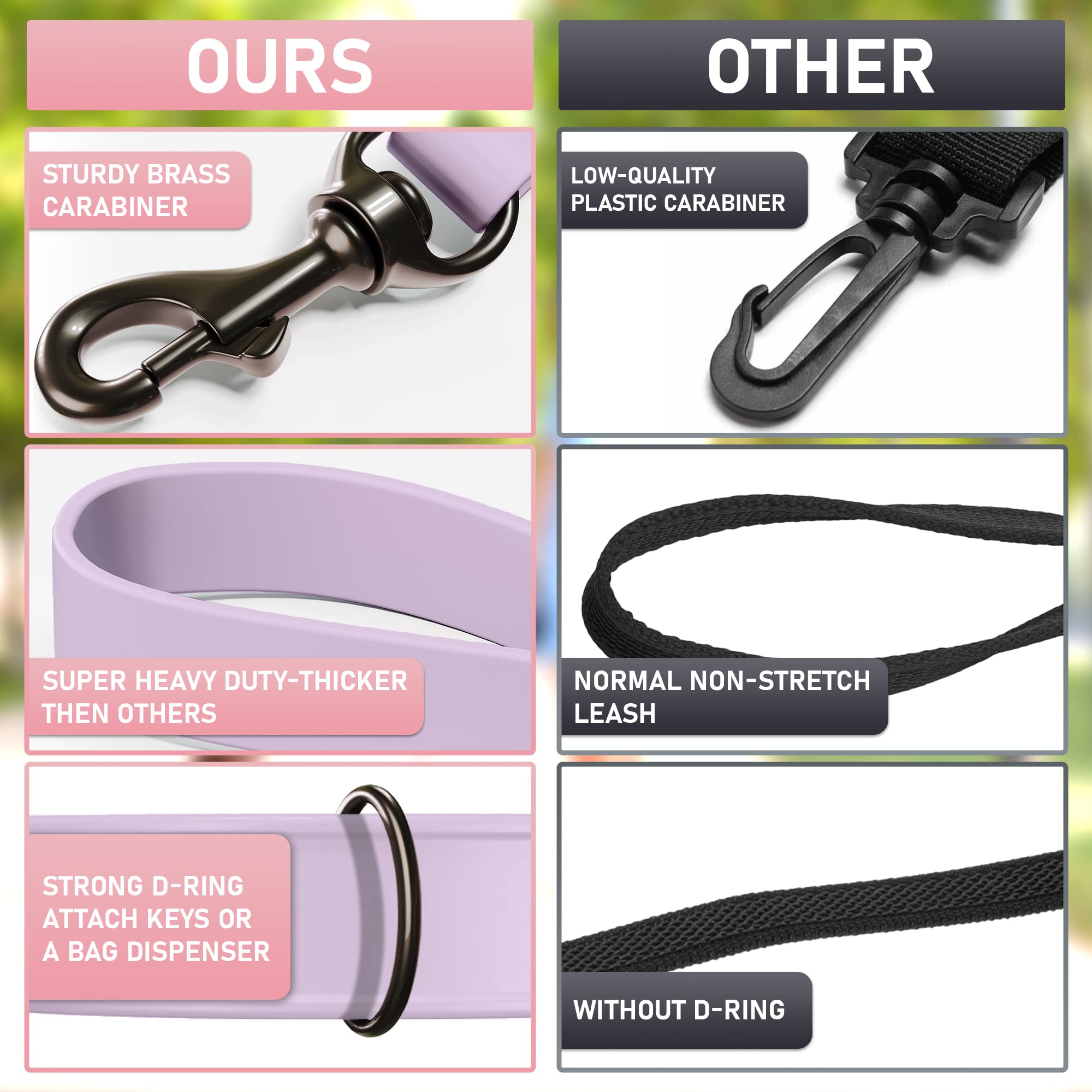 Biothane Heavy Duty Dog Leash - 6FT Waterproof Dog Lead for Large, Medium & Small Dogs - Made in USA with Brass Carabiner Clip (Lavender) - Perfect for Walking, Training & Outdoor Adventures