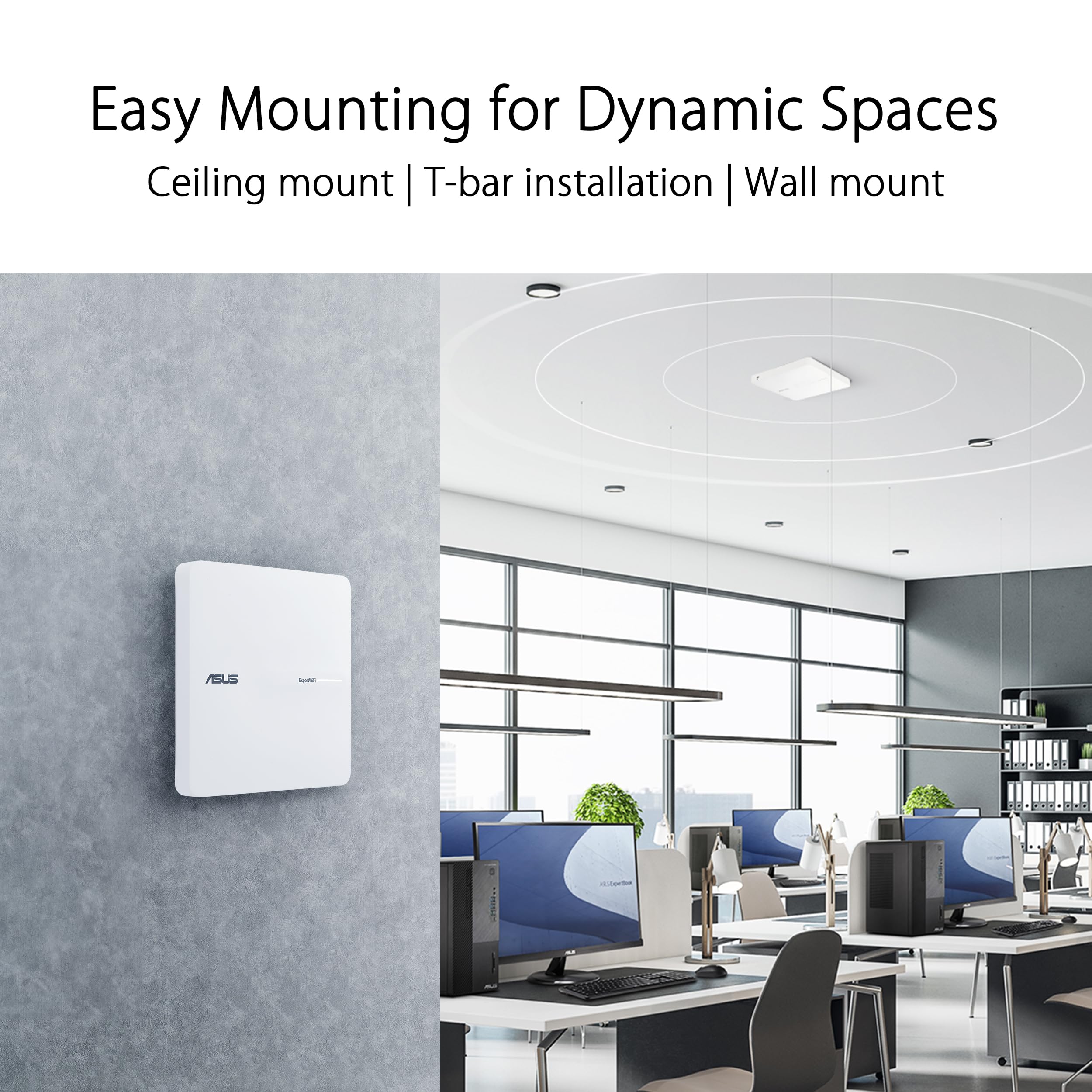 ASUS ExpertWiFi EBA63 (AX3000) Dual Band WiFi 6 POE Access Point - 5 SSIDs & VLAN Support | Connects 100+ Devices | Easy App Management | PoE/AC Powered - Ideal for Offices, Schools & Smart Homes
