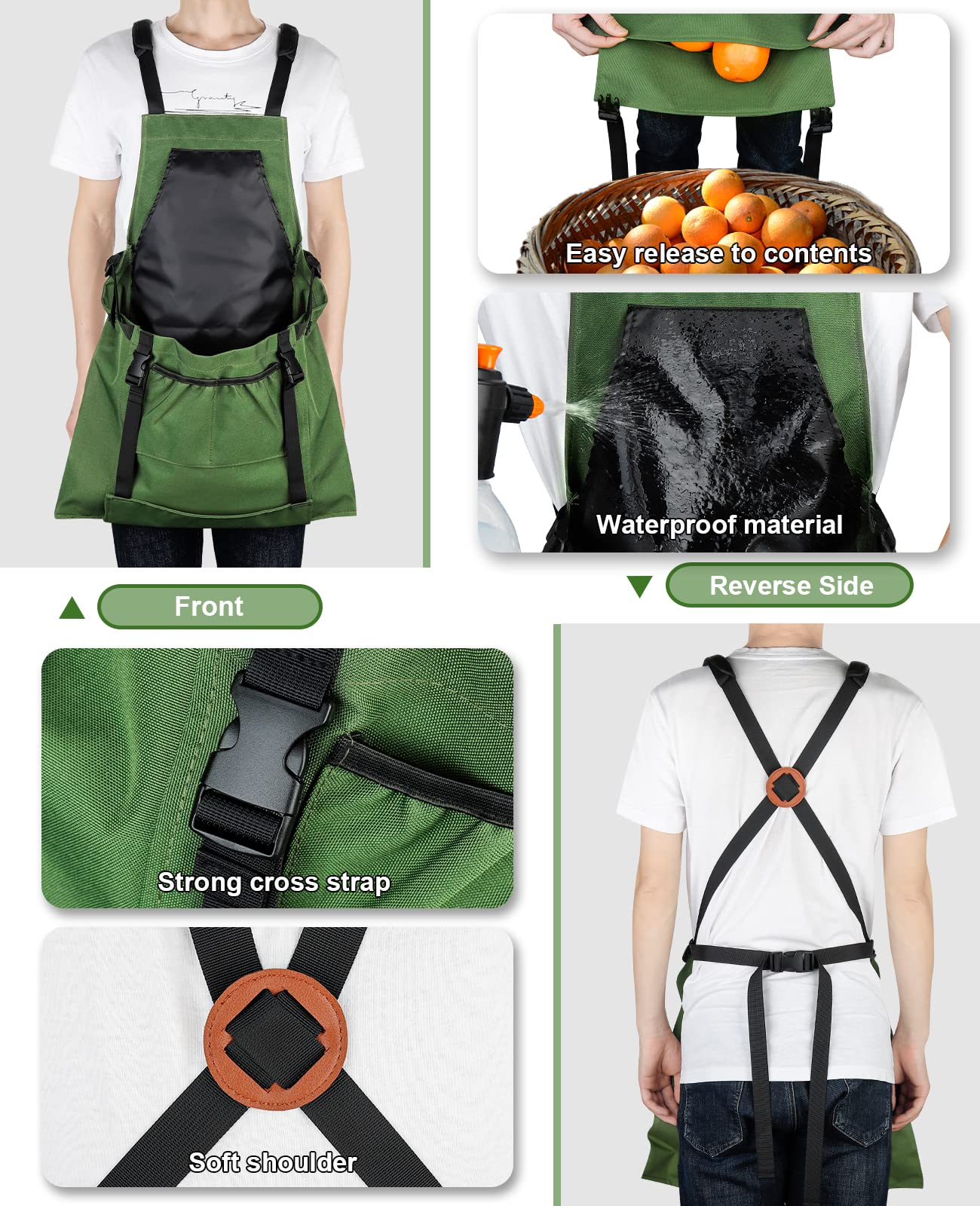 Best Gardening Apron with Quick-Release Pockets - Water-Resistant Harvesting Apron for Women & Men - Perfect for Vegetable Picking, Flower Arranging & Outdoor Gardening Activities